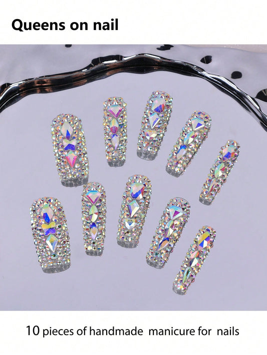 10 Pcs Handmade Press on Nail rhinestones Fake Nails