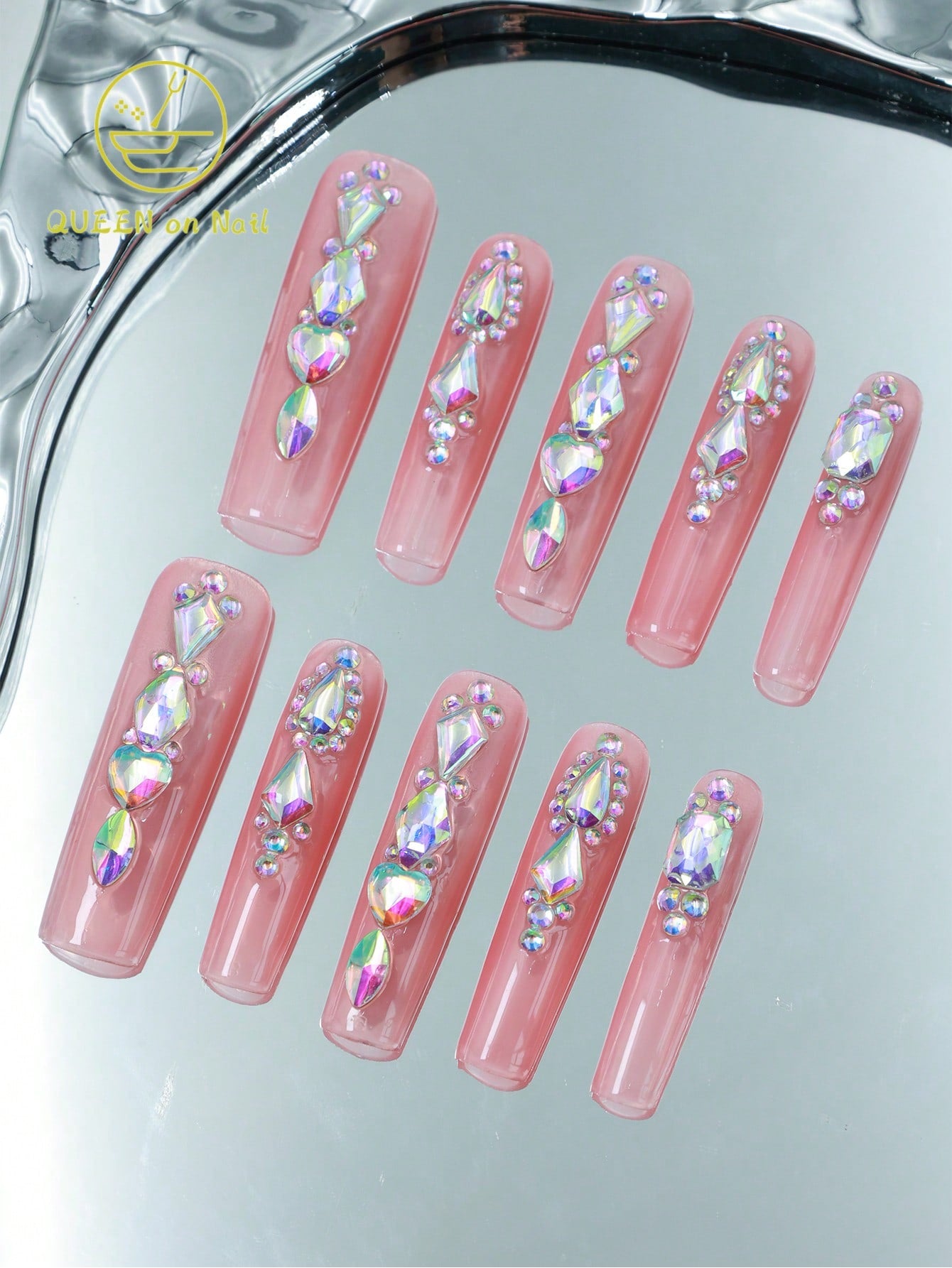 10 Pcs Handmade Press on Nail pink Fake Nails