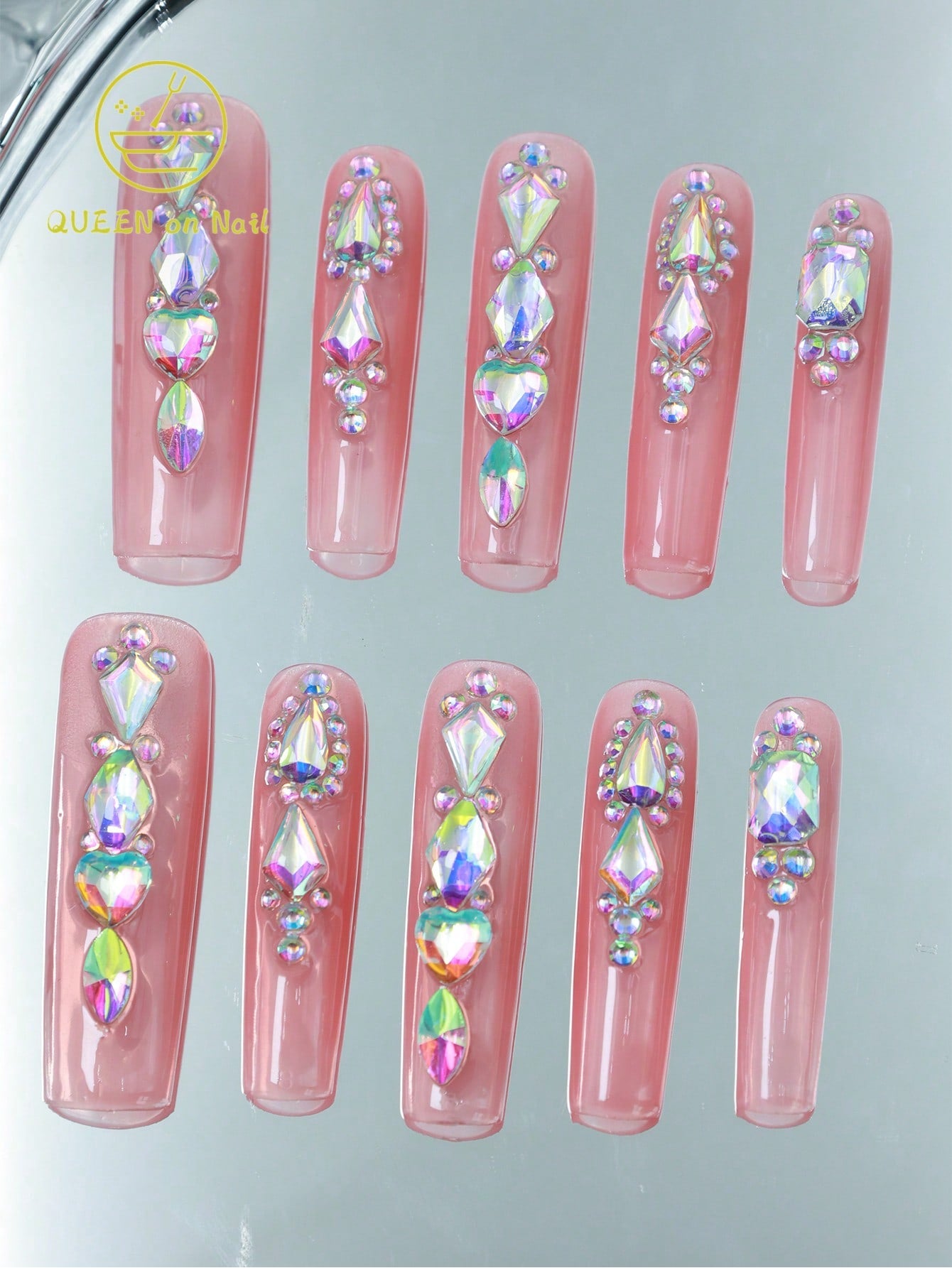 10 Pcs Handmade Press on Nail pink Fake Nails