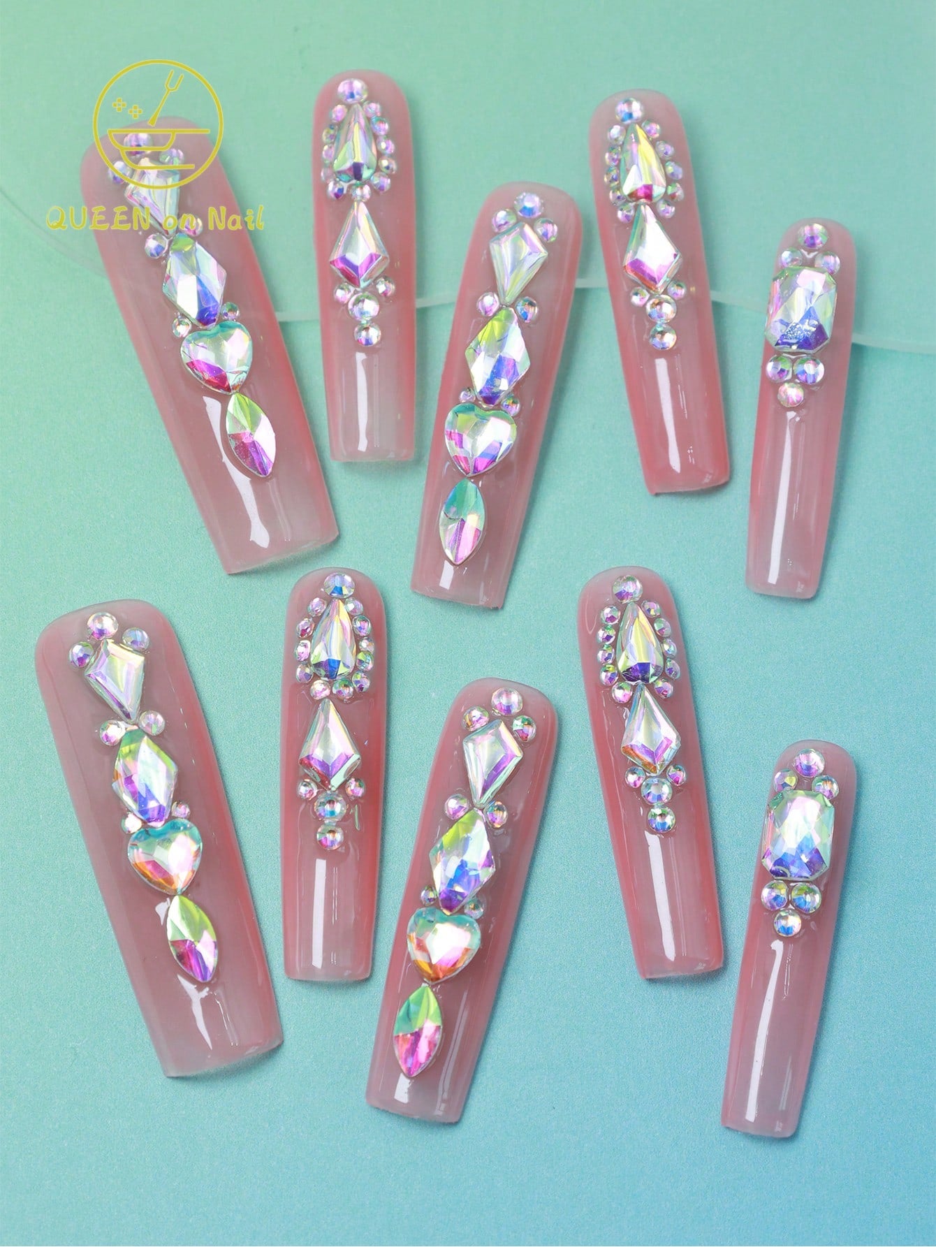 10 Pcs Handmade Press on Nail pink Fake Nails