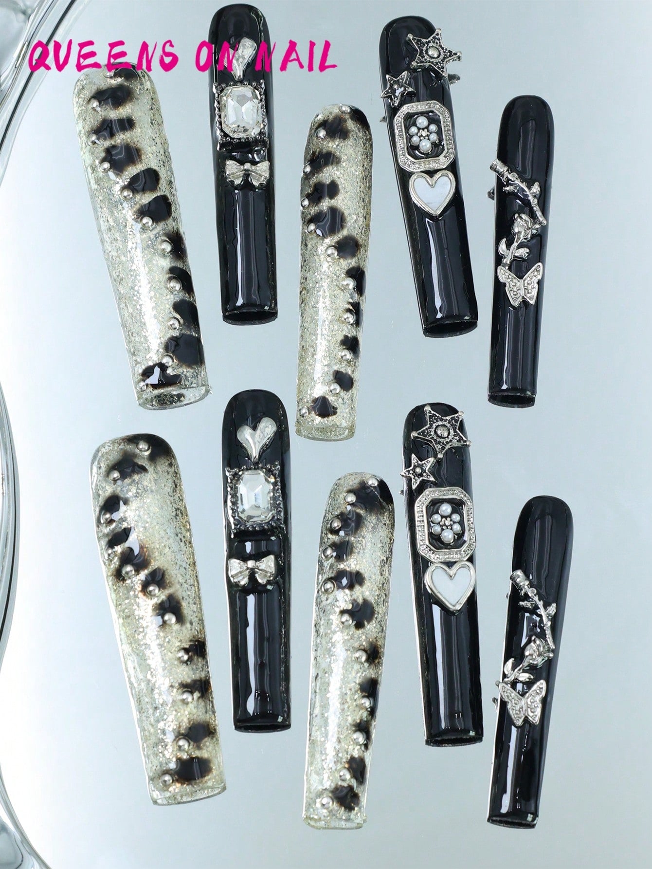 10 Pcs Handmade Press on Nail Black crocodile pattern  Fake Nails