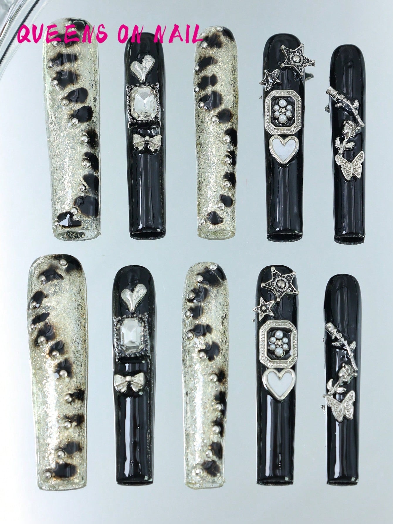 10 Pcs Handmade Press on Nail Black crocodile pattern  Fake Nails