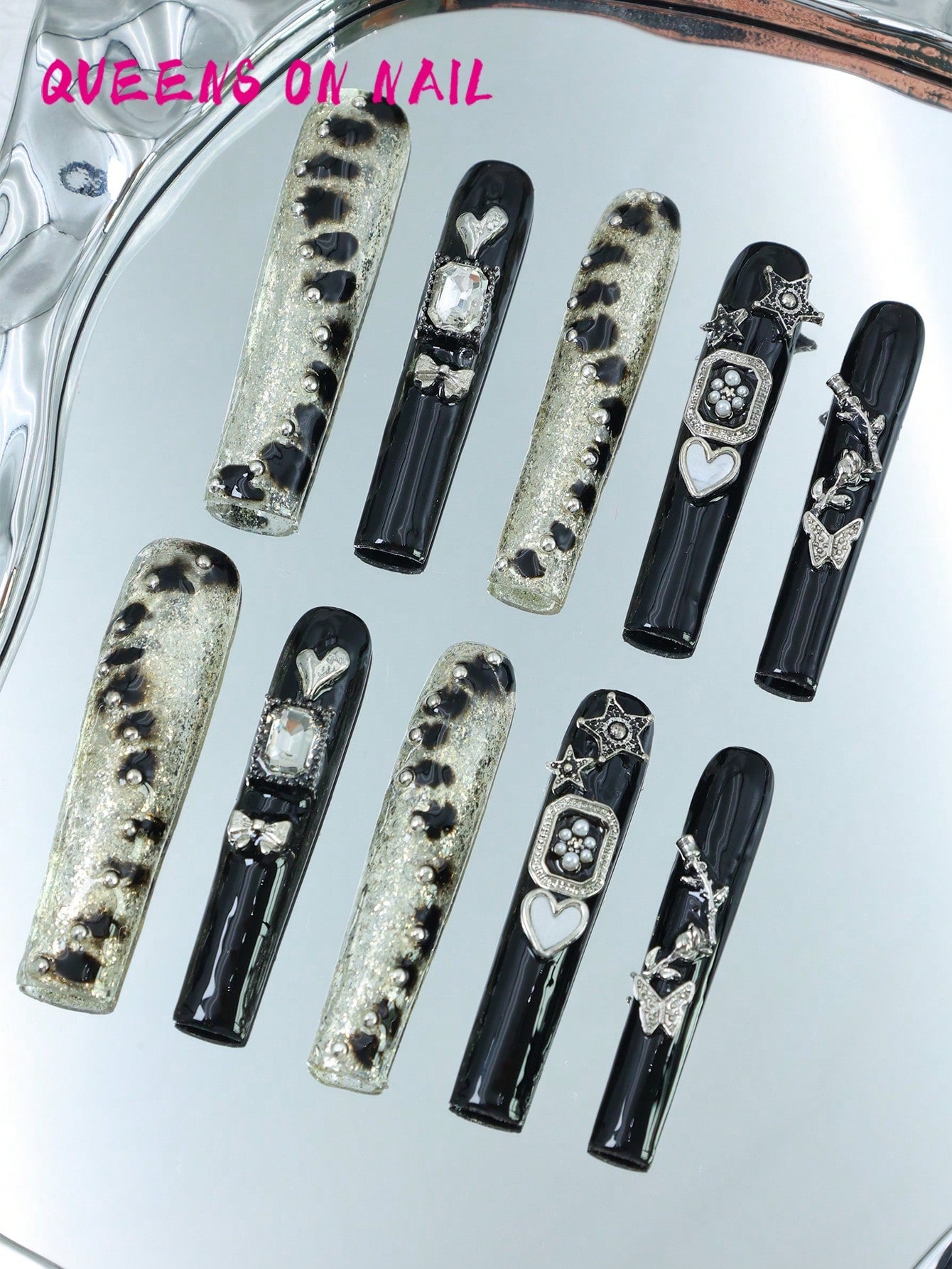 10 Pcs Handmade Press on Nail Black crocodile pattern  Fake Nails