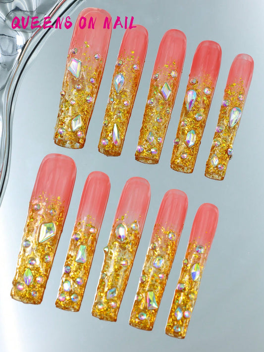 10 Pcs Handmade Press on Nail rhinestones Fake Nails