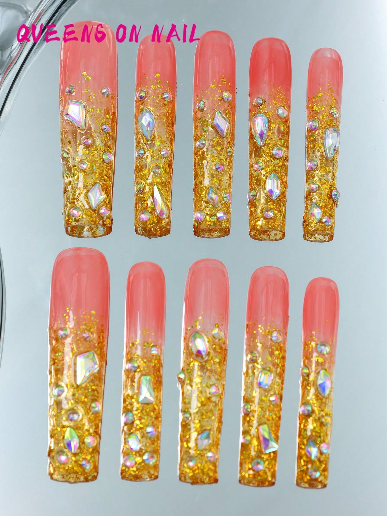 10 Pcs Handmade Press on Nail rhinestones Fake Nails