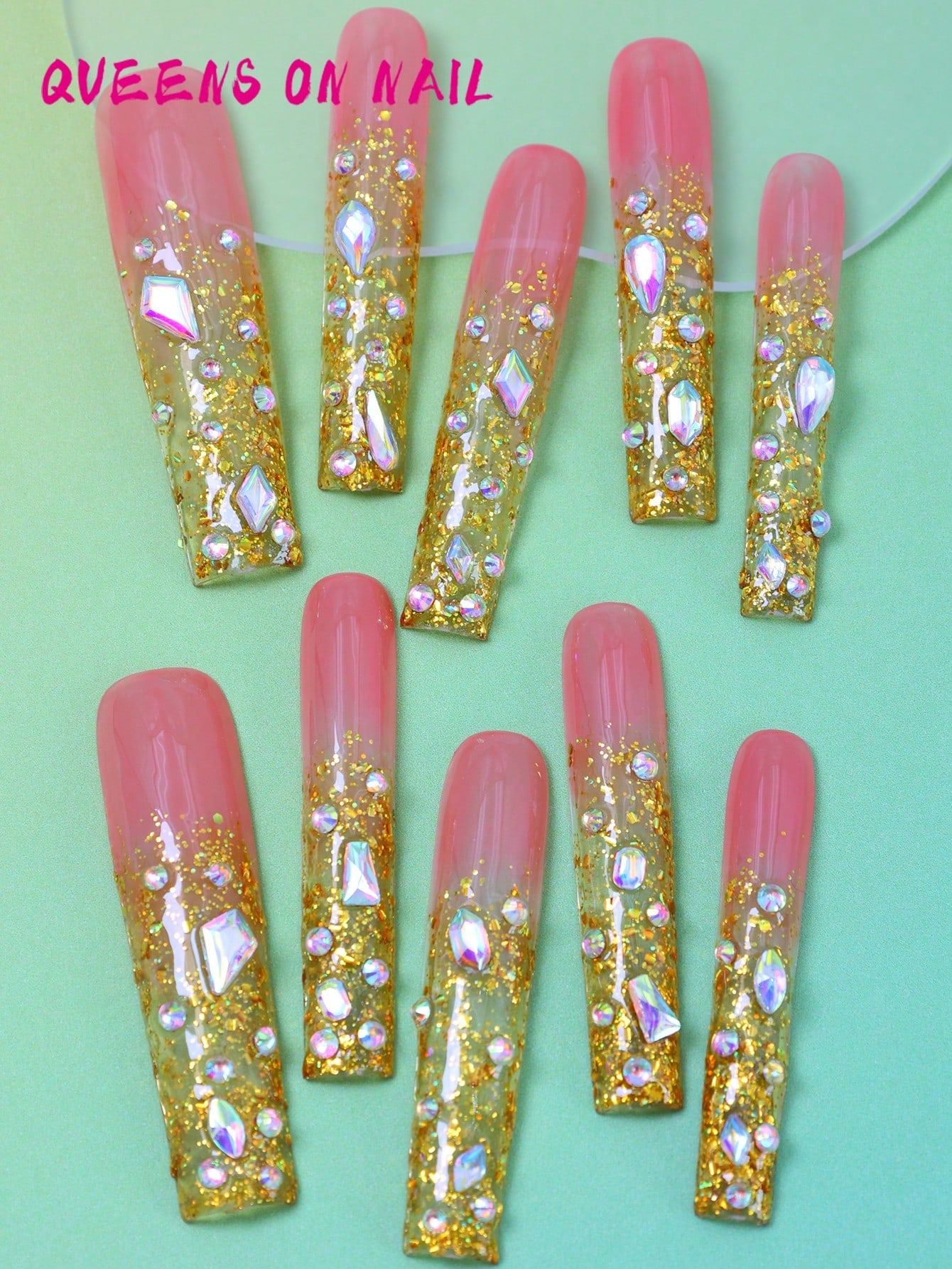 10 Pcs Handmade Press on Nail rhinestones Fake Nails