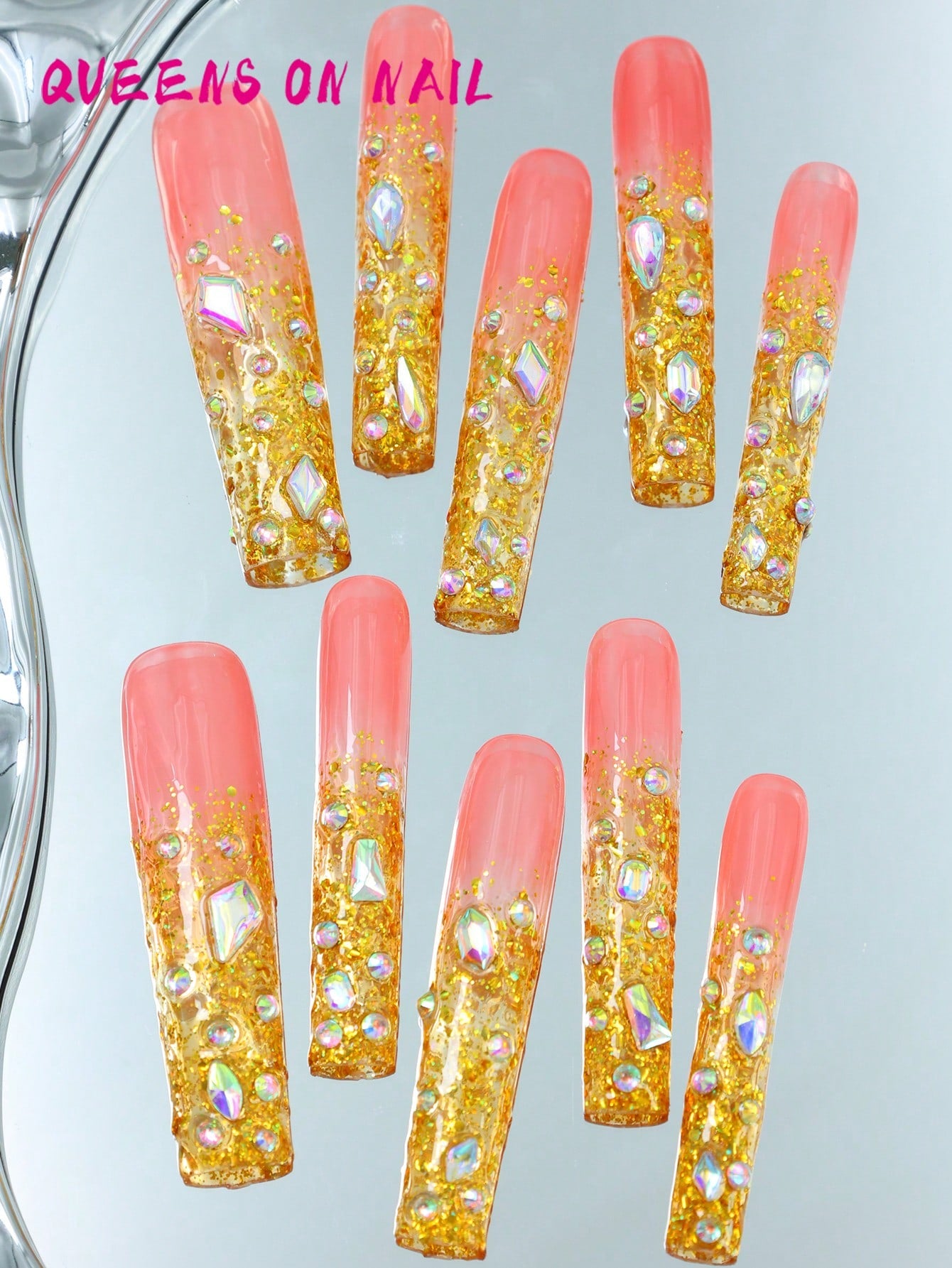 10 Pcs Handmade Press on Nail rhinestones Fake Nails