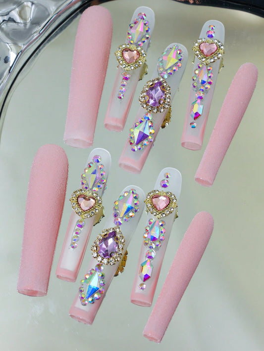 10pcs Handmade Press on Nail Pink Fake Nails