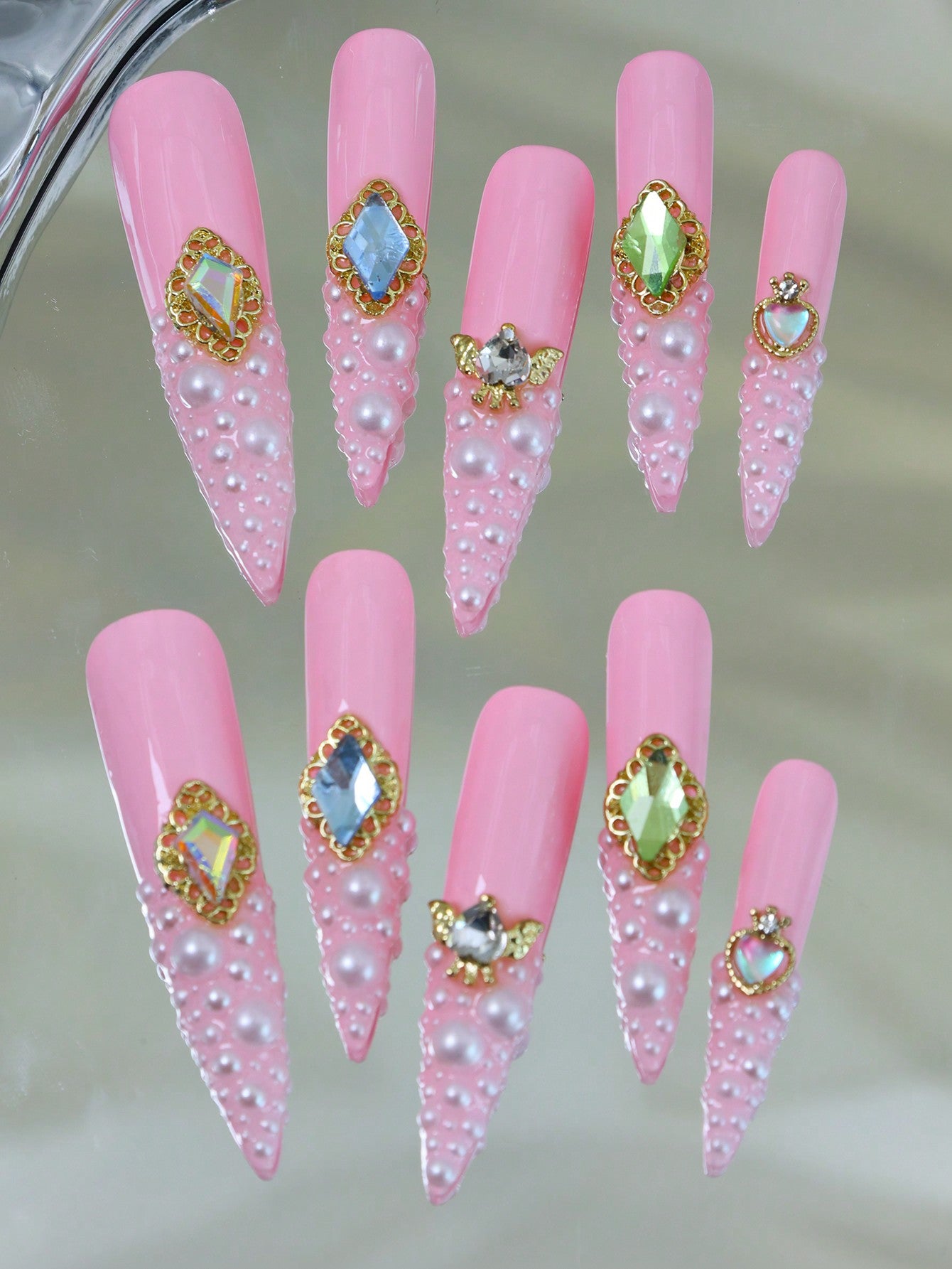 10pcs Handmade Press On Nail Pink Fake Nails