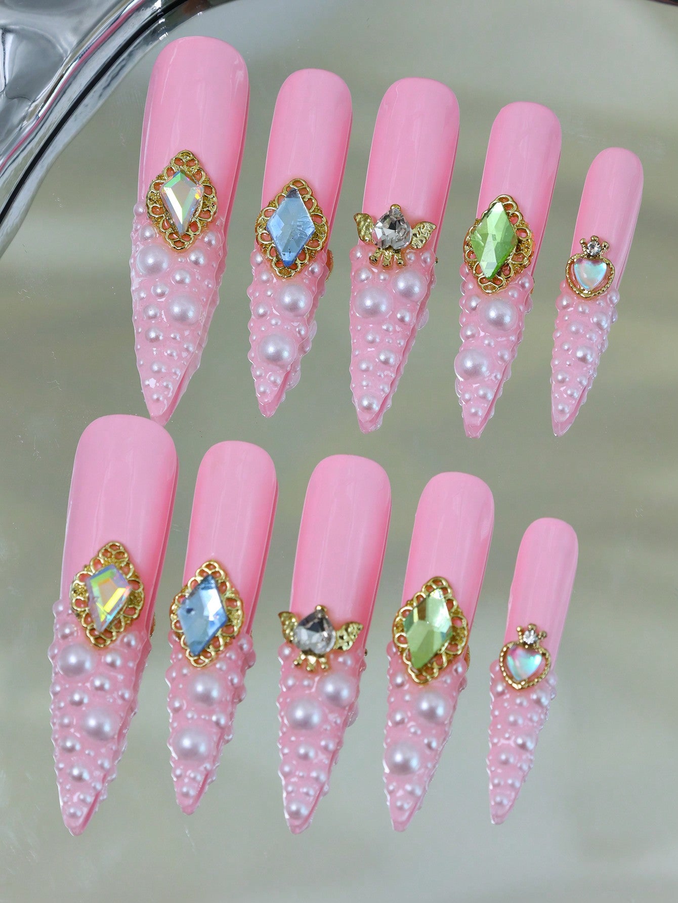 10pcs Handmade Press On Nail Pink Fake Nails