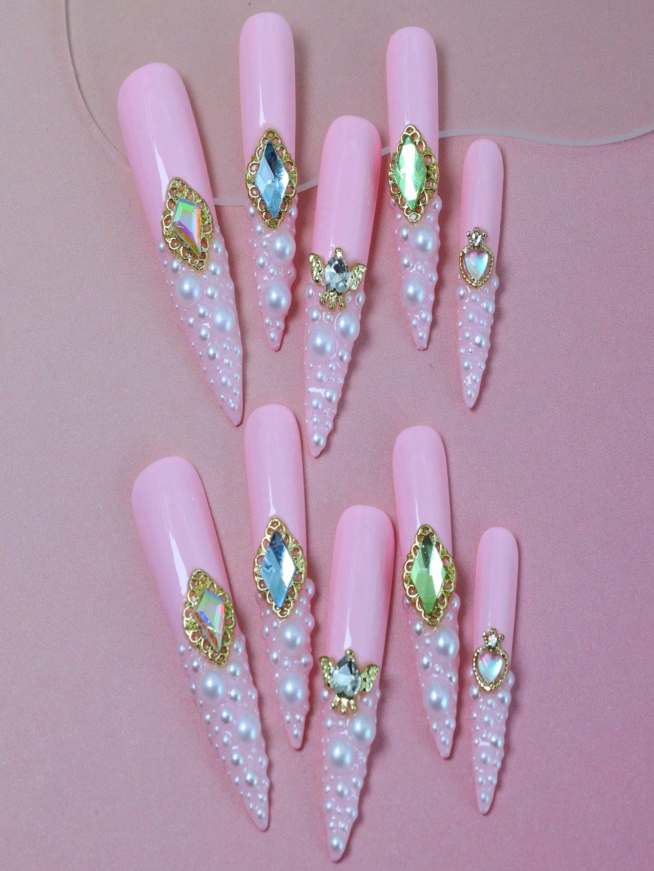 10pcs Handmade Press On Nail Pink Fake Nails