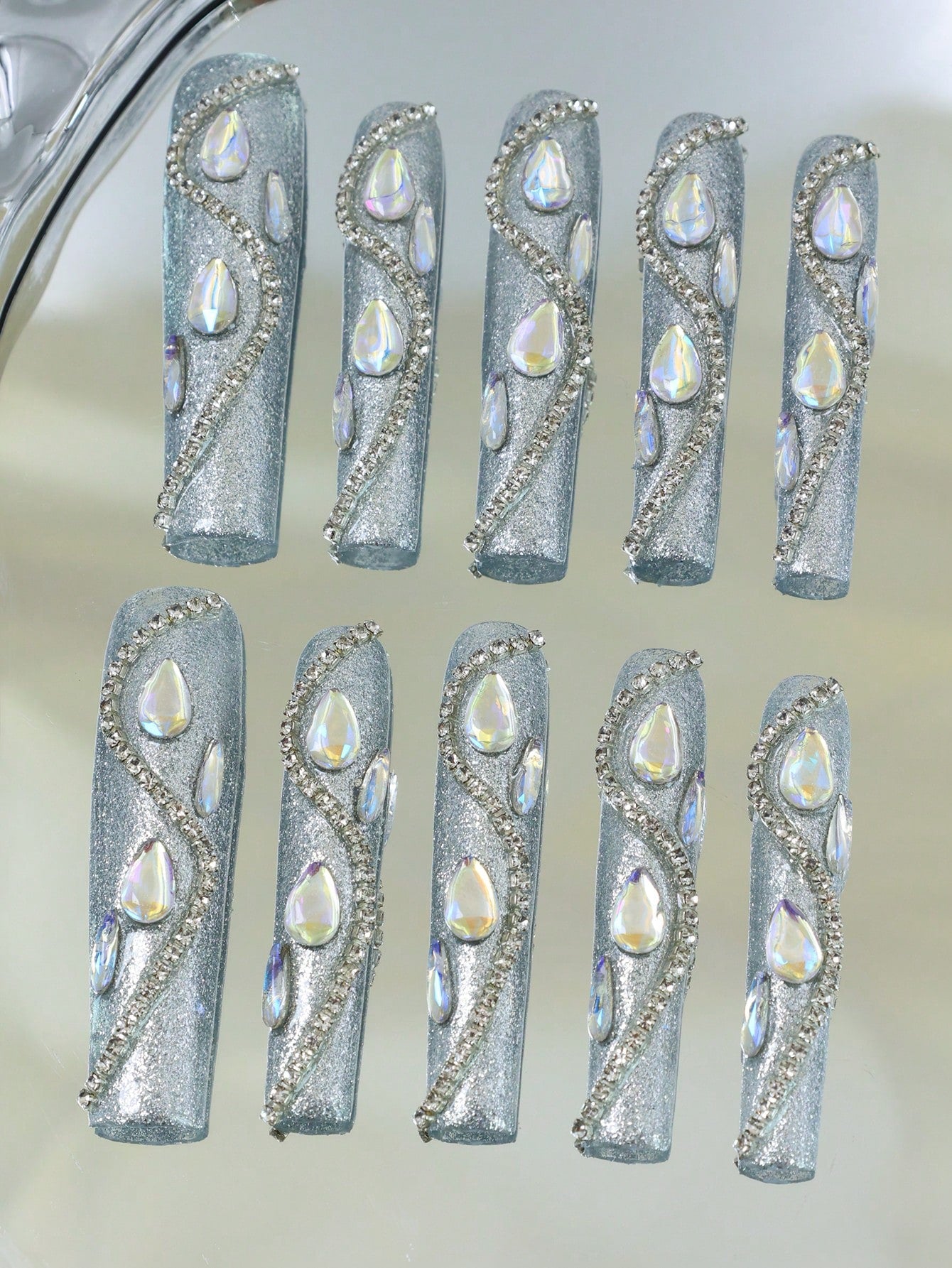 10pcs Handmade Press On Nail silver Fake Nails