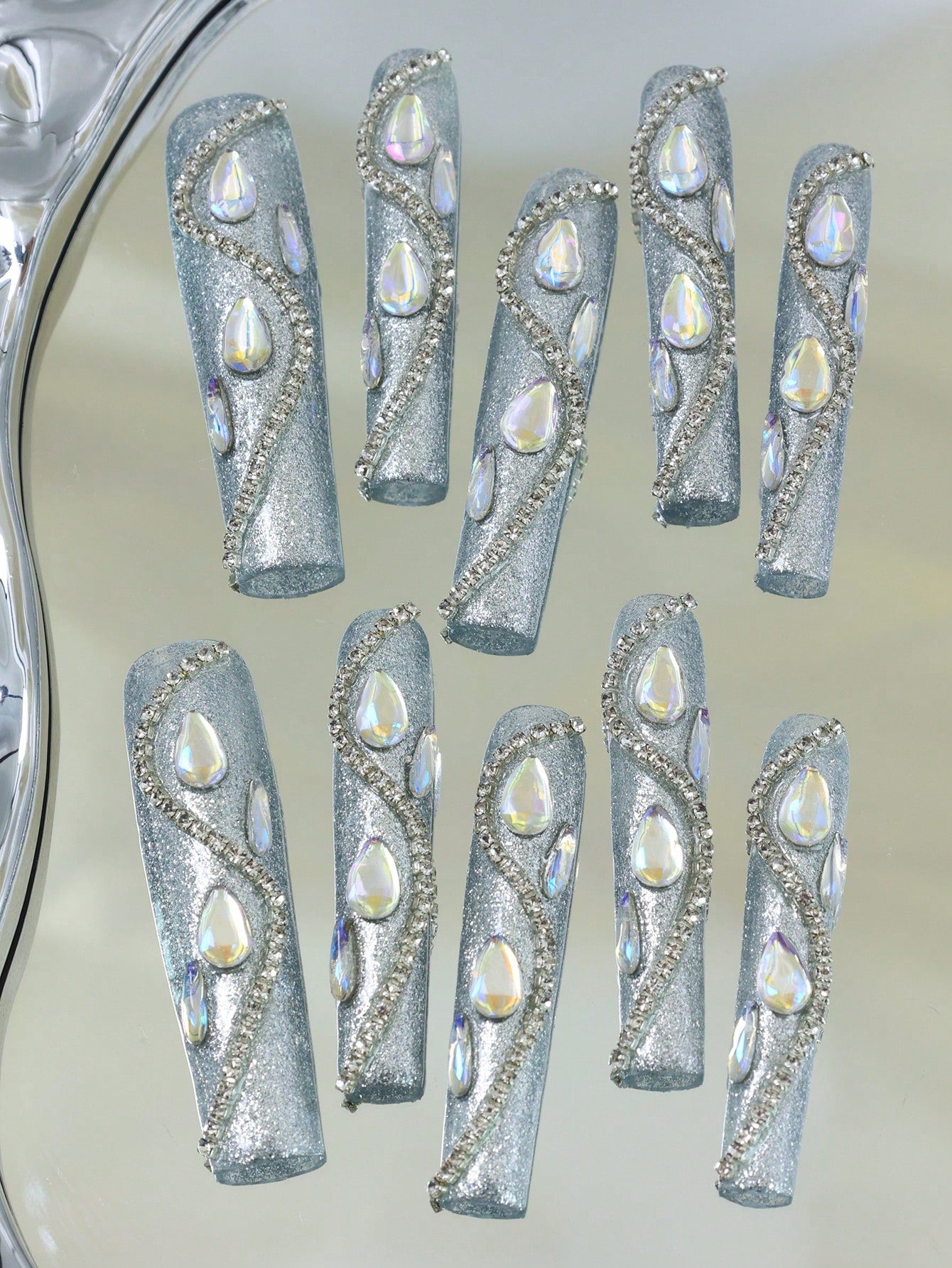 10pcs Handmade Press On Nail silver Fake Nails