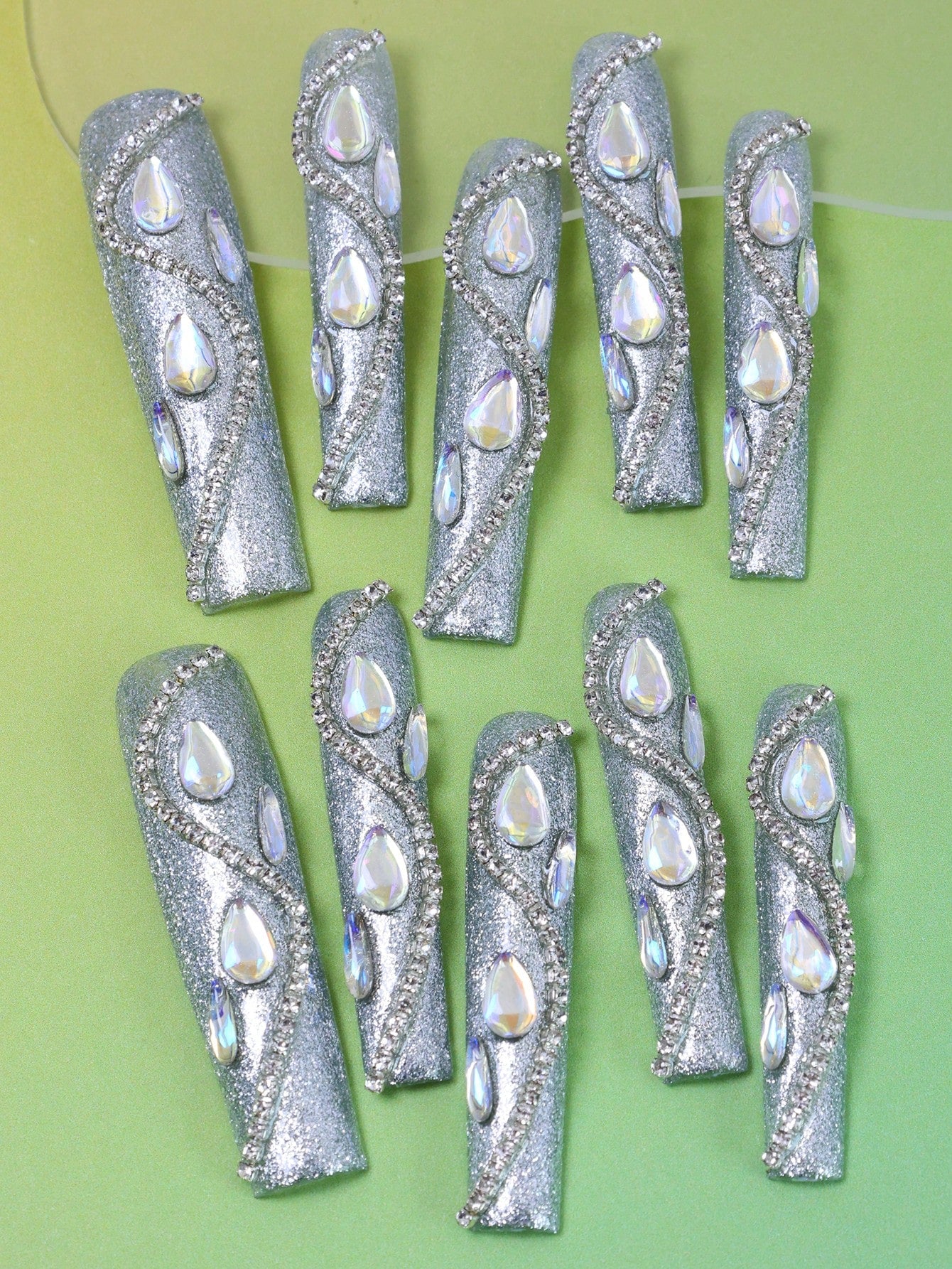 10pcs Handmade Press On Nail silver Fake Nails