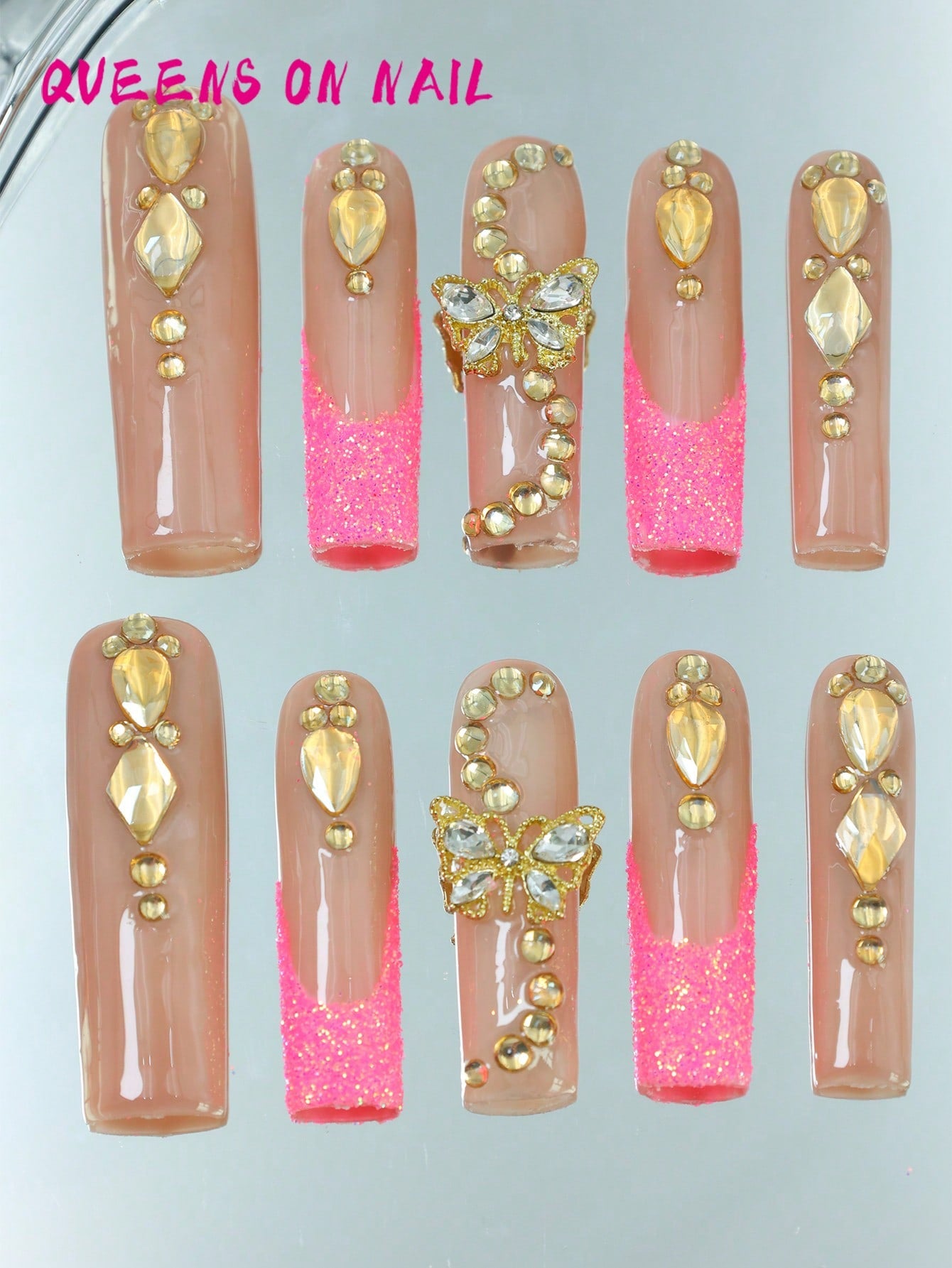 10pcs Handmade Press On Nail Pink Fake Nails