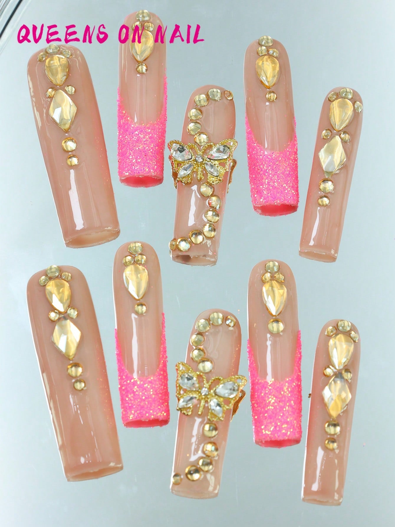 10pcs Handmade Press On Nail Pink Fake Nails