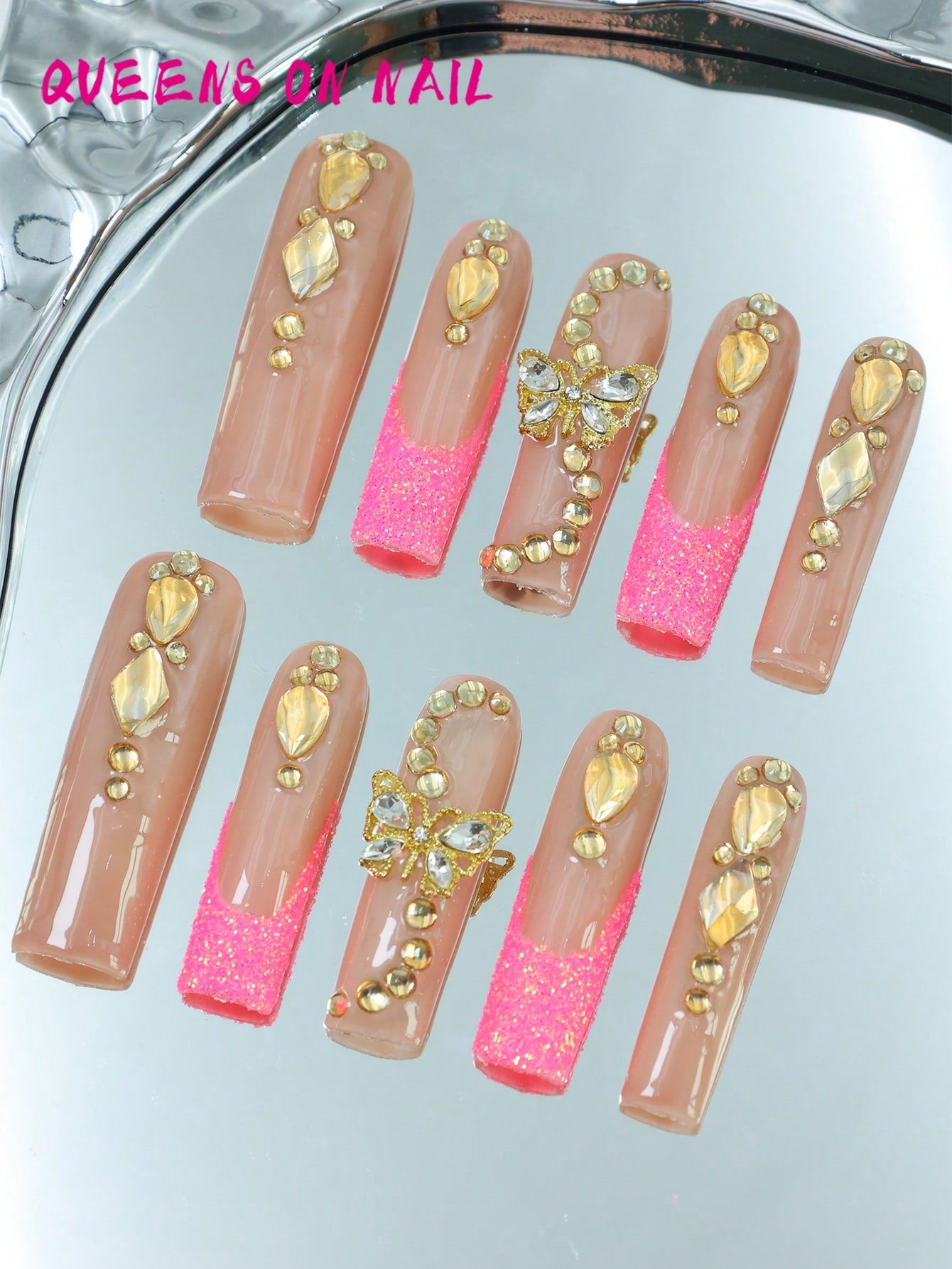 10pcs Handmade Press On Nail Pink Fake Nails