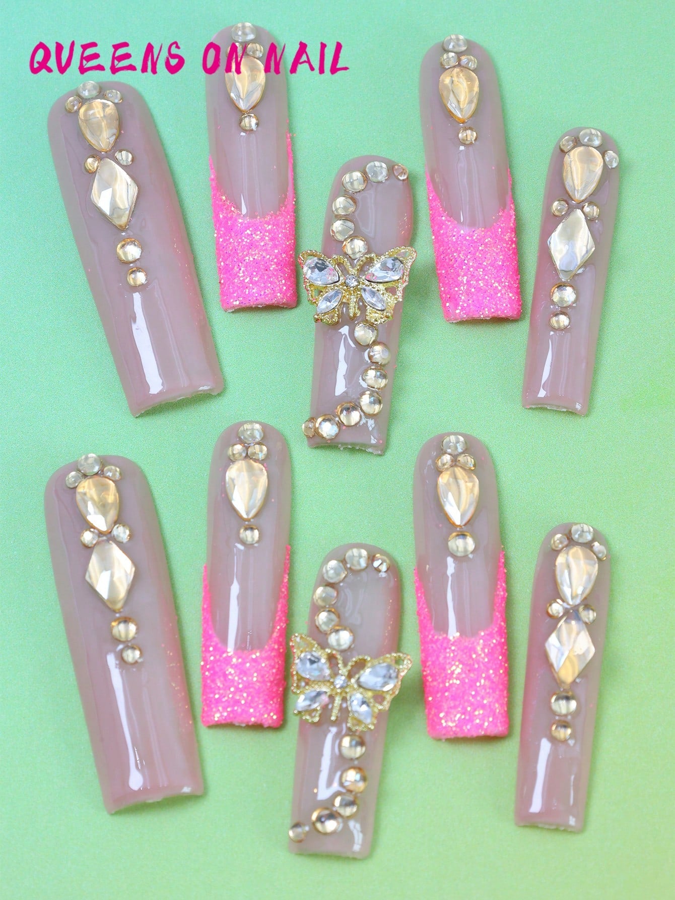 10pcs Handmade Press On Nail Pink Fake Nails