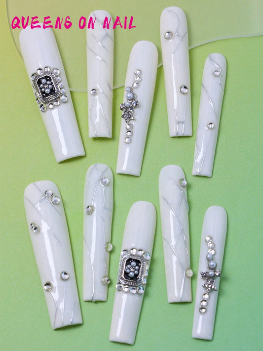 10pcs Handmade Press On Nail white Fake Nails