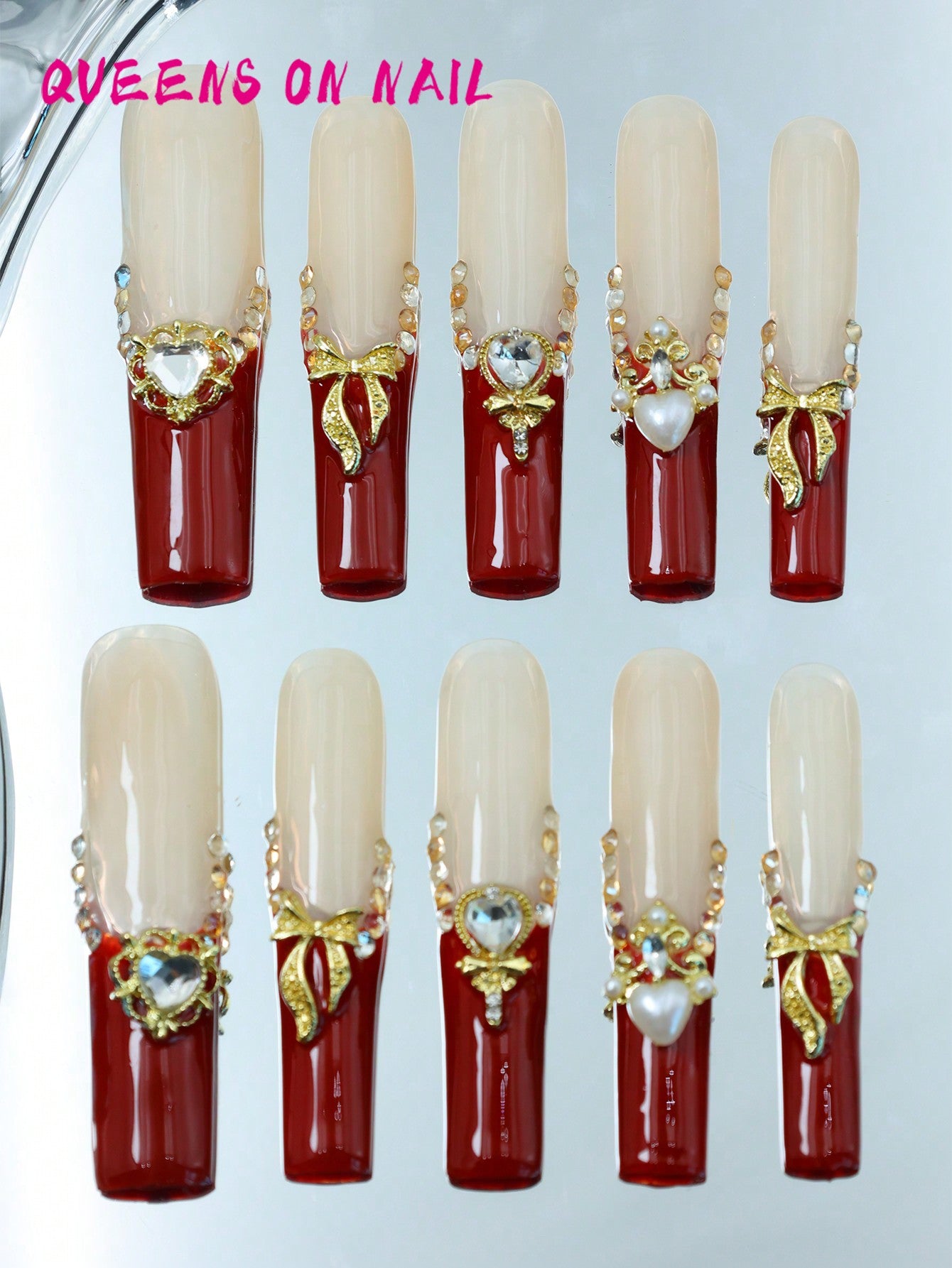 10pcs Handmade Press On Nail Red Fake Nails