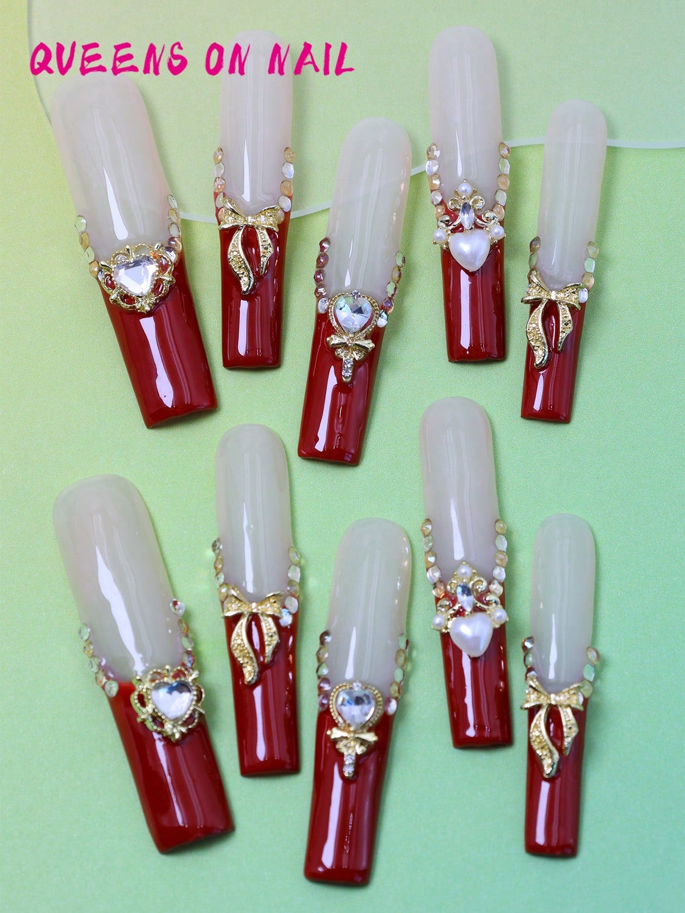 10pcs Handmade Press On Nail Red Fake Nails