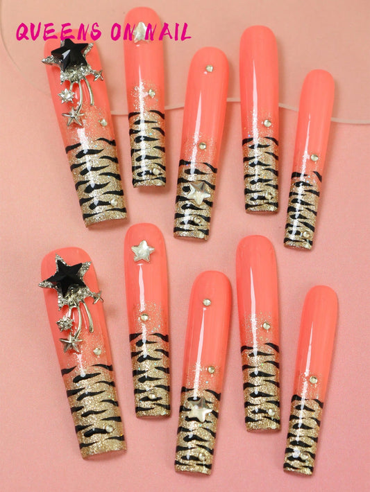 10pcs Handmade Press On Nail leopard print Fake Nails