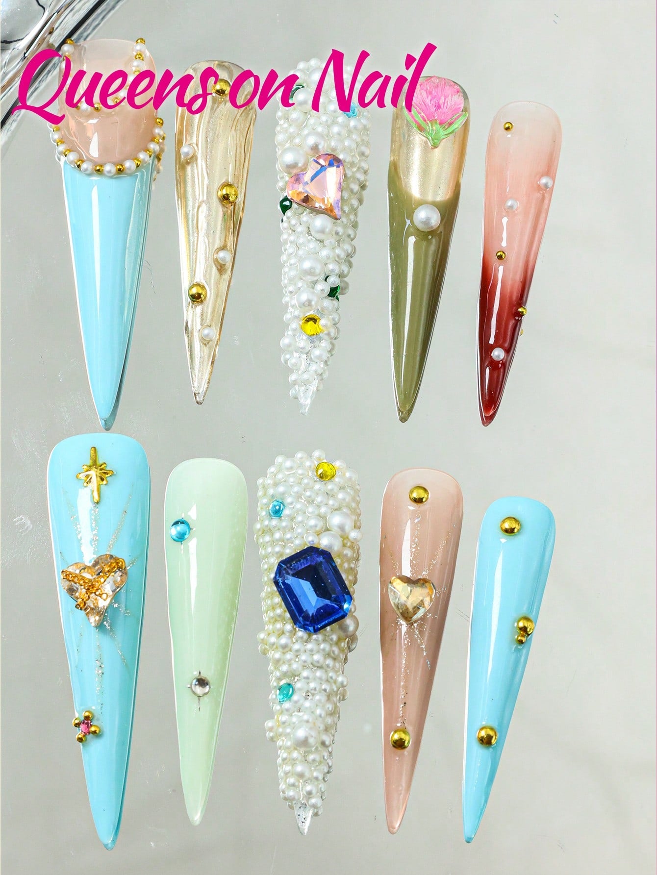 10pcs pearl Handmade Press on Fake Nails