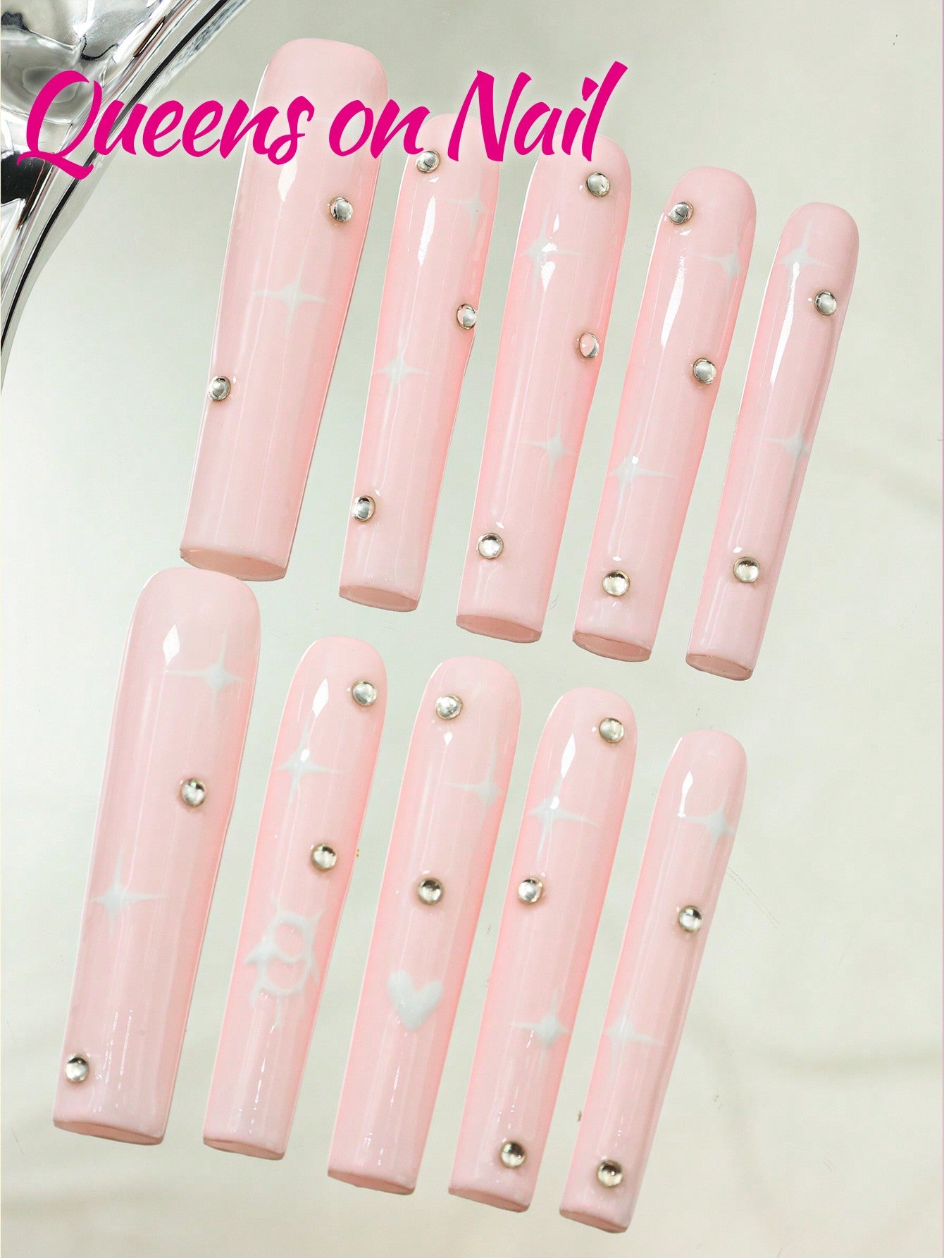 10pcs Handmade Pressed on  Fake Nails Pink nail