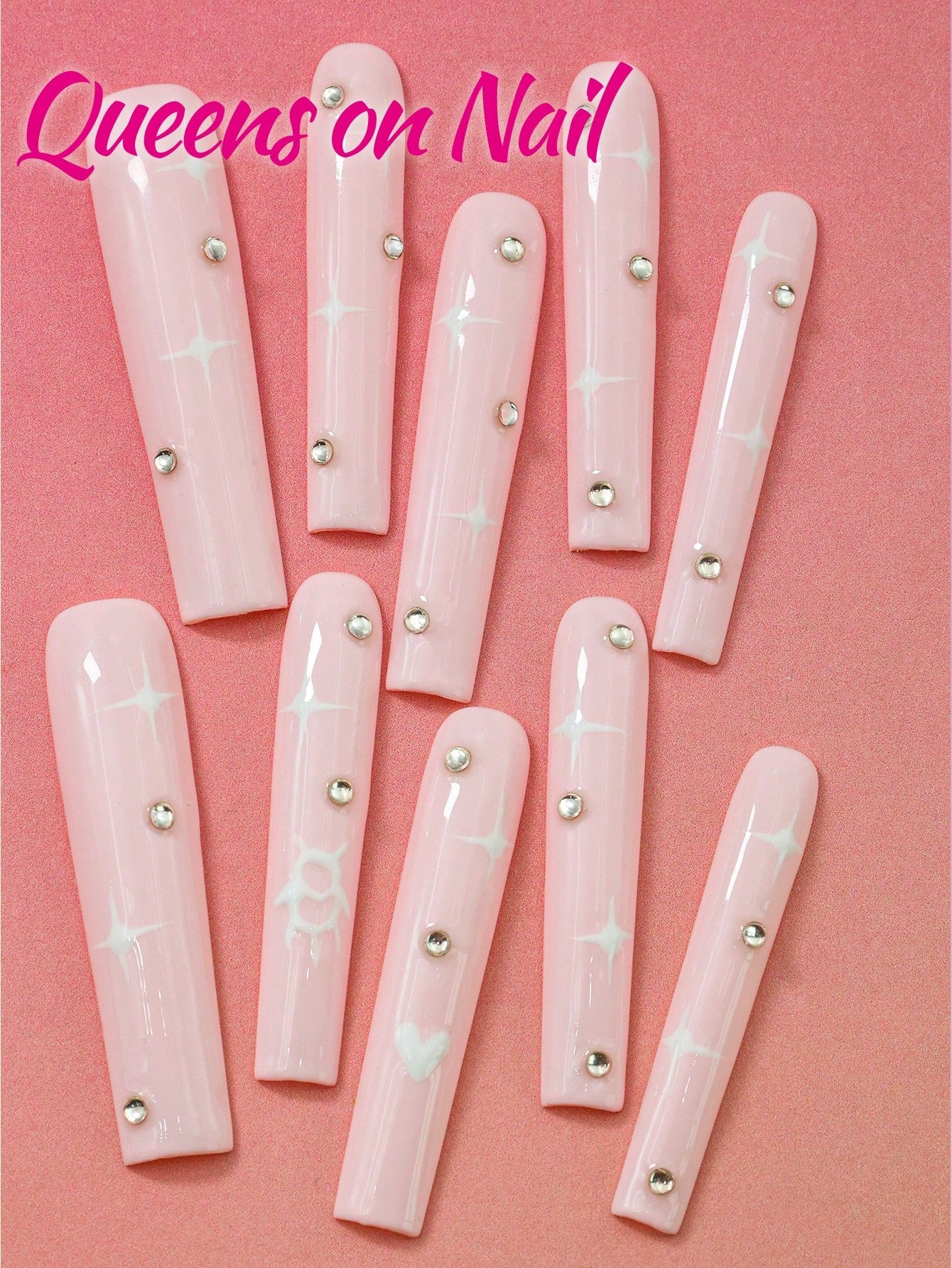 10pcs Handmade Pressed on  Fake Nails Pink nail