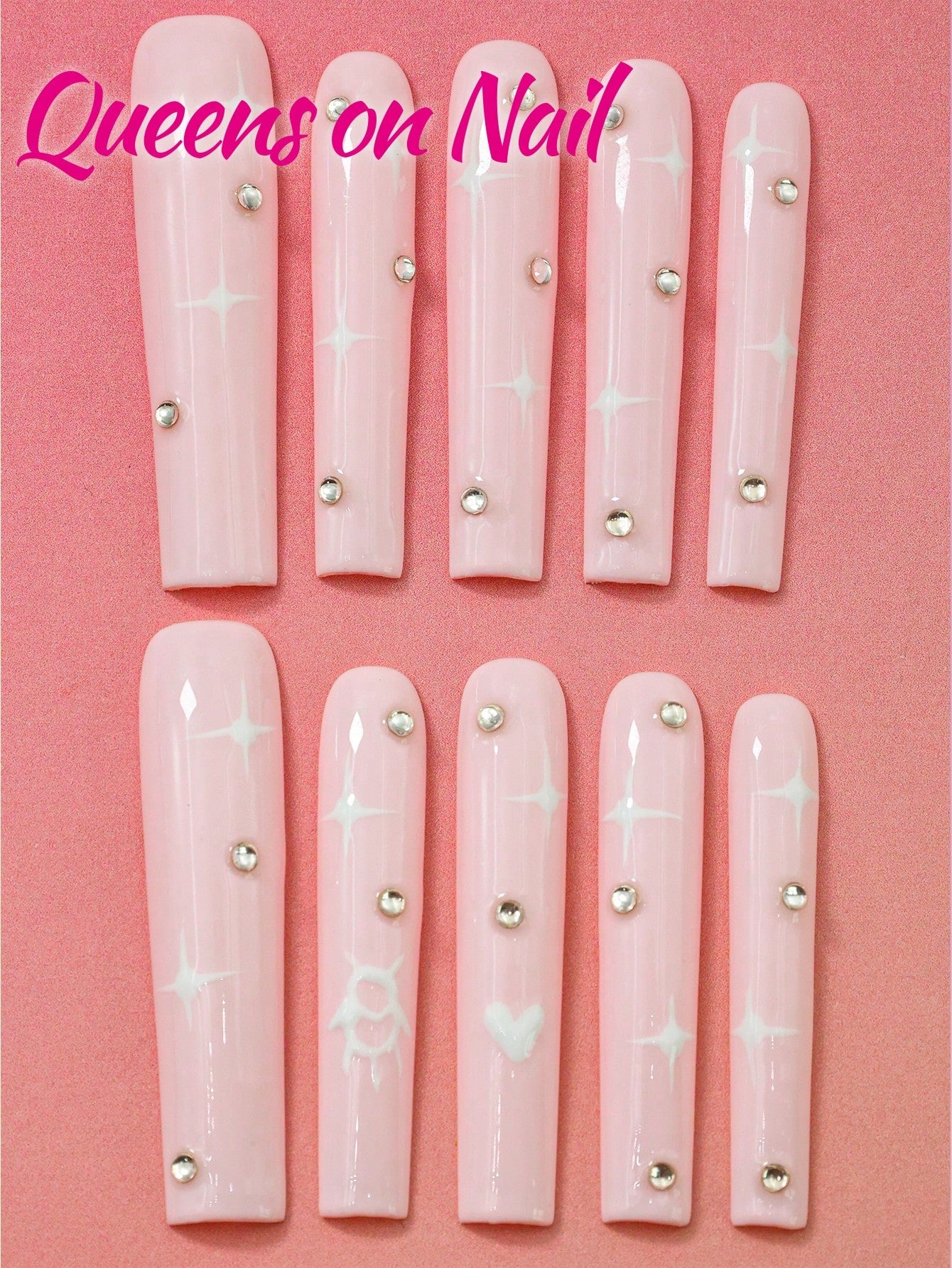 10pcs Handmade Pressed on  Fake Nails Pink nail