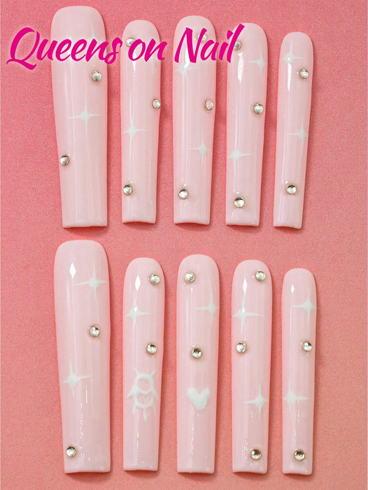 10pcs Handmade Pressed on  Fake Nails Pink nail