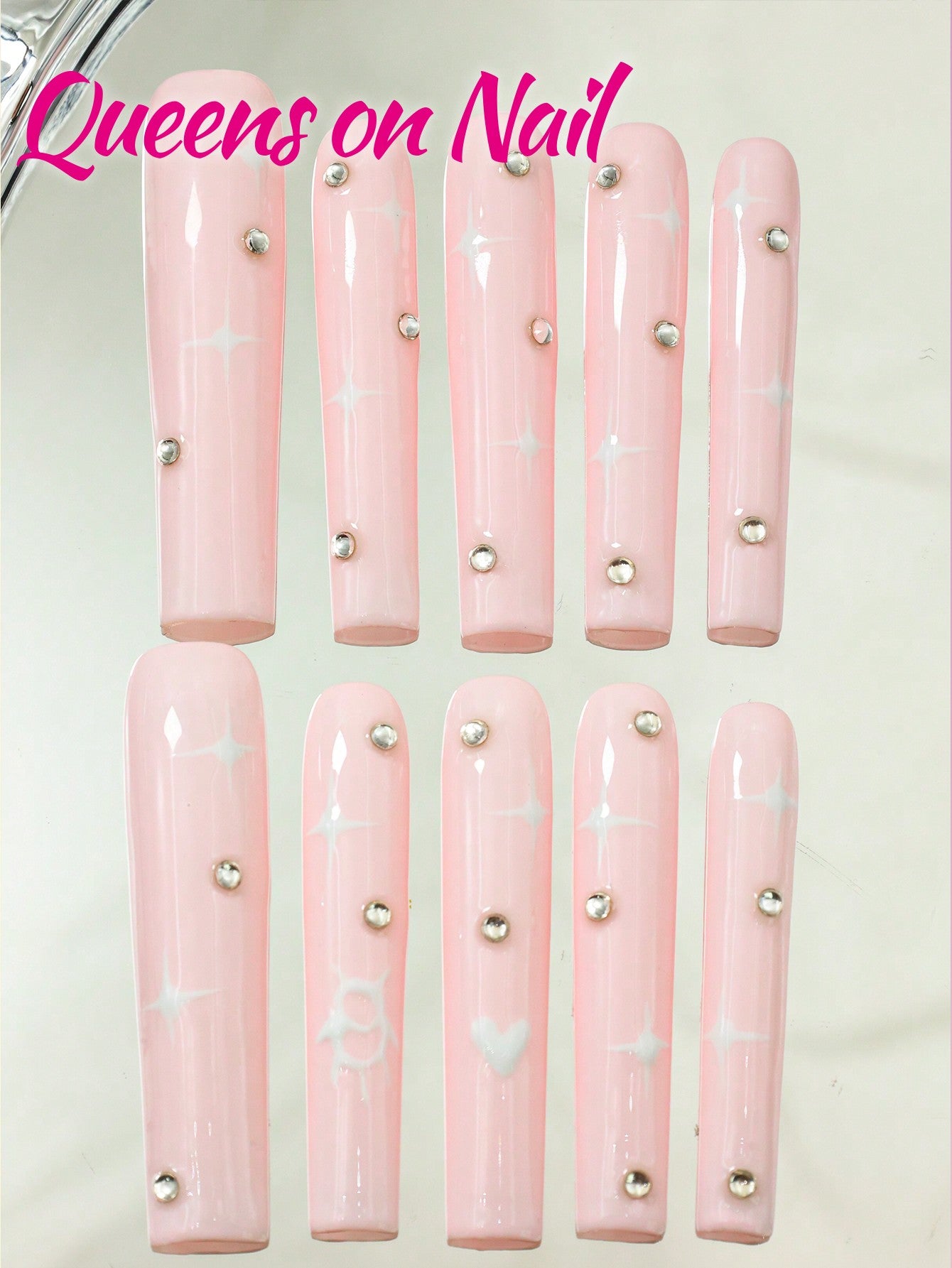 10pcs Handmade Pressed on  Fake Nails Pink nail