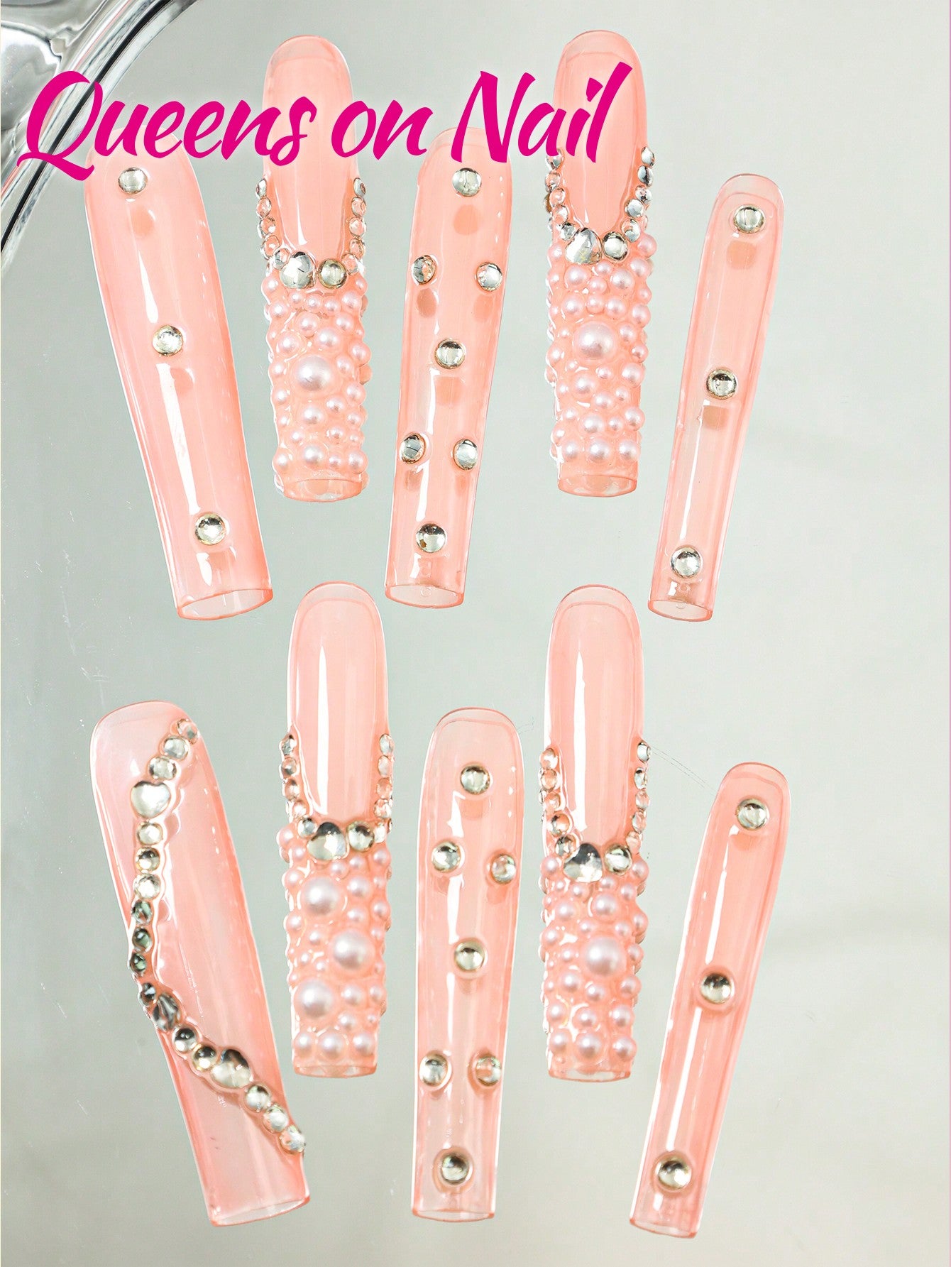 10pcs Pink Handmade Pressed on  Fake Nails