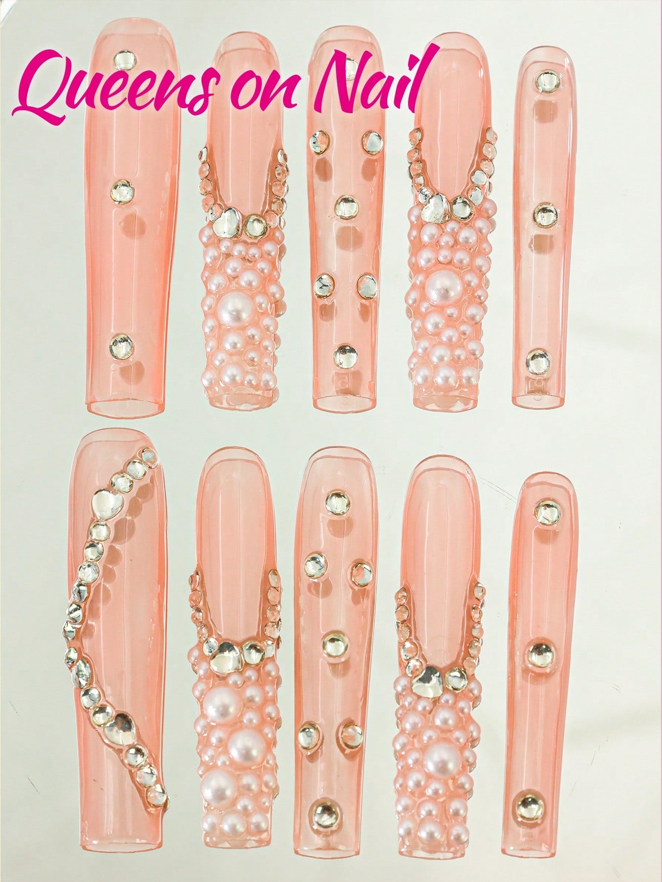 10pcs Pink Handmade Pressed on  Fake Nails