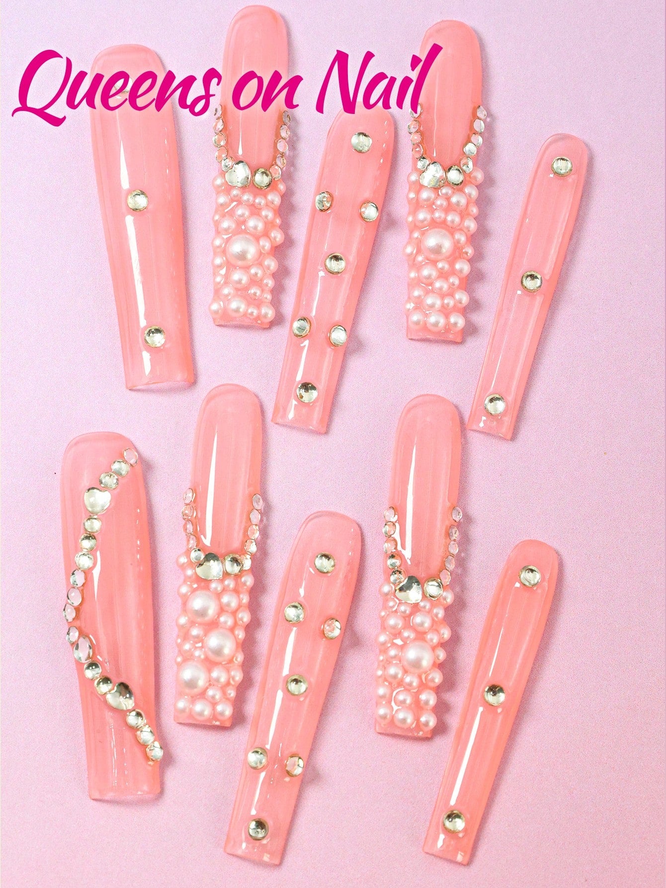 10pcs Pink Handmade Pressed on  Fake Nails