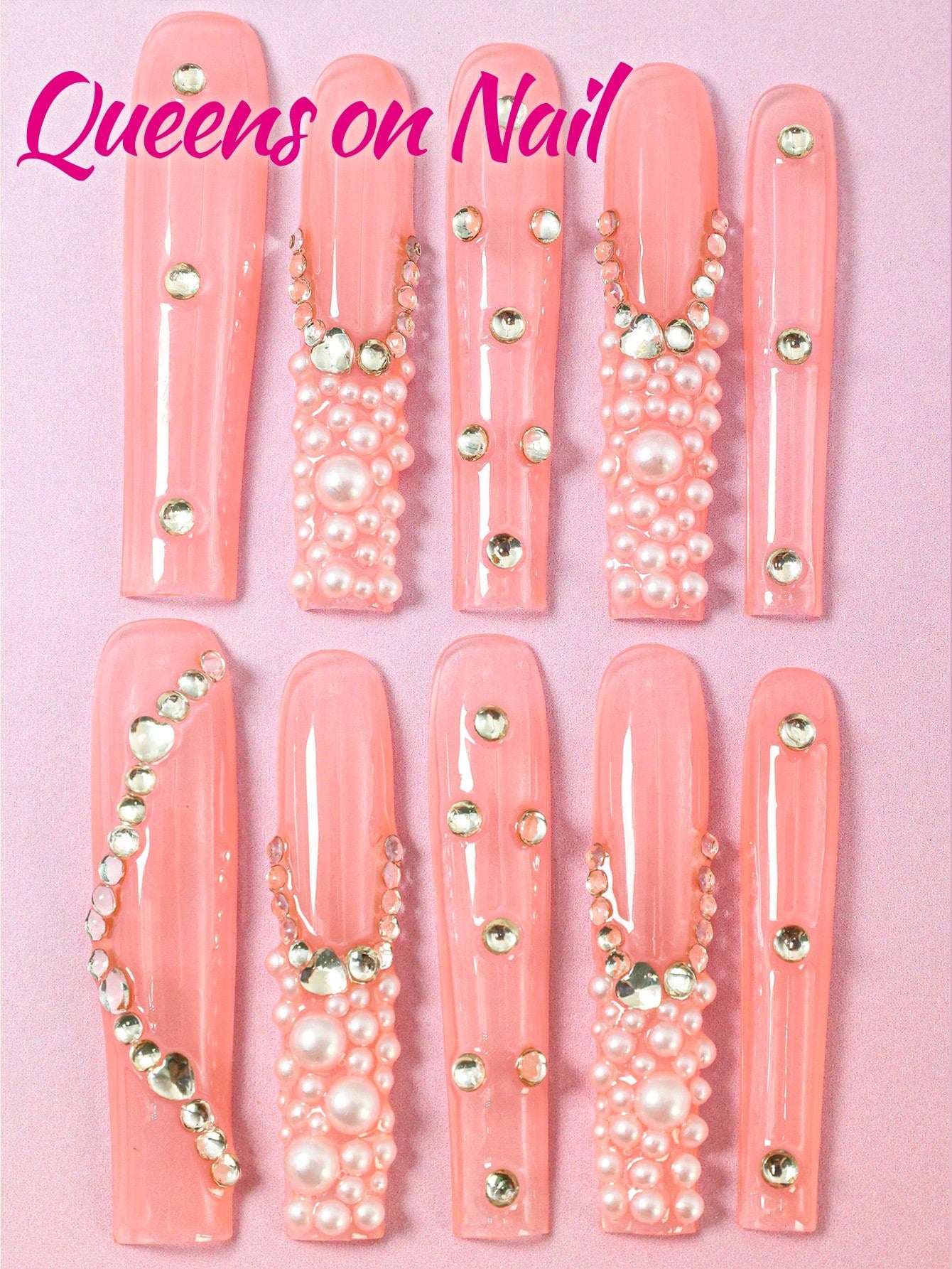 10pcs Pink Handmade Pressed on  Fake Nails