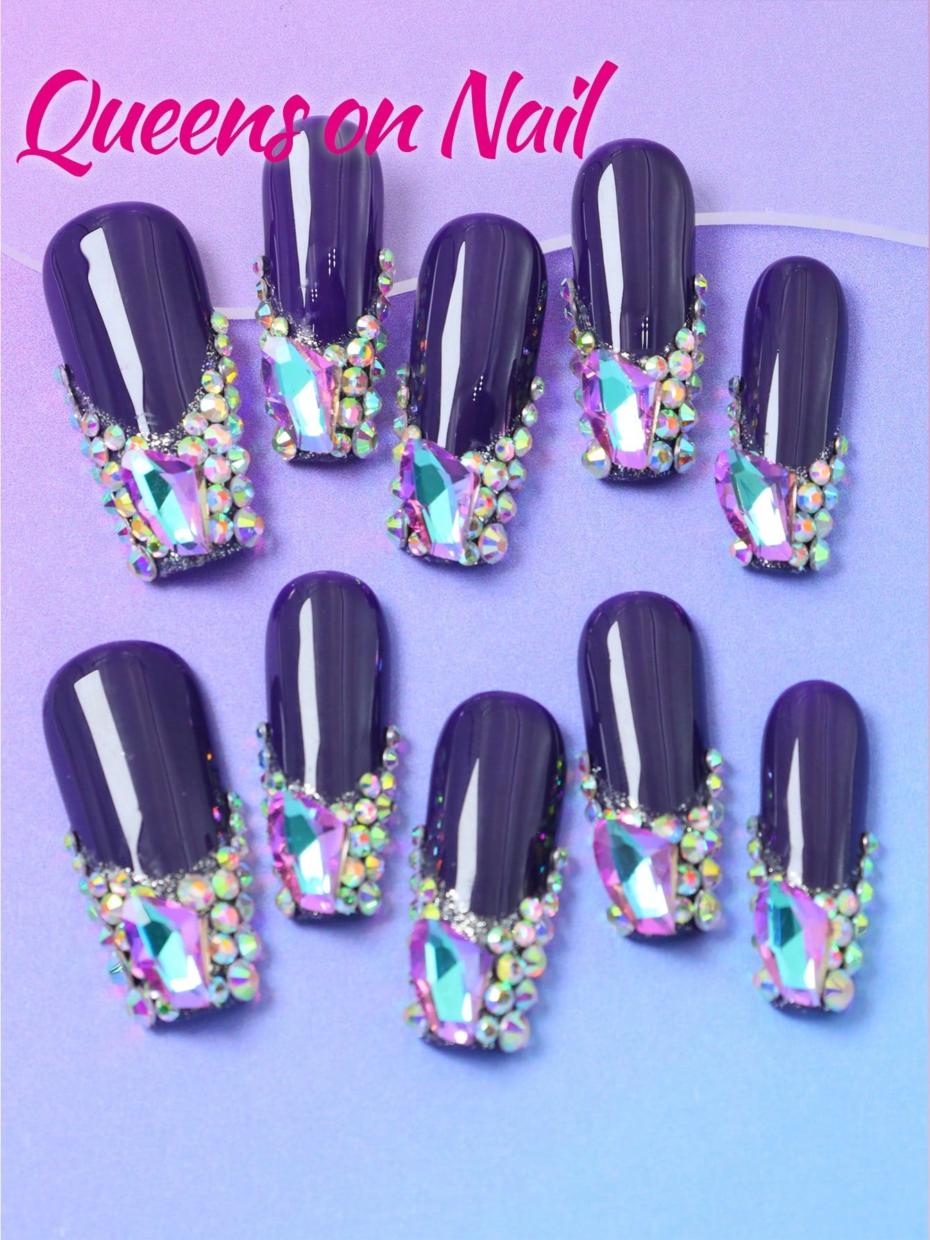 10Pcs Handmade Press on Purple Fake Nails