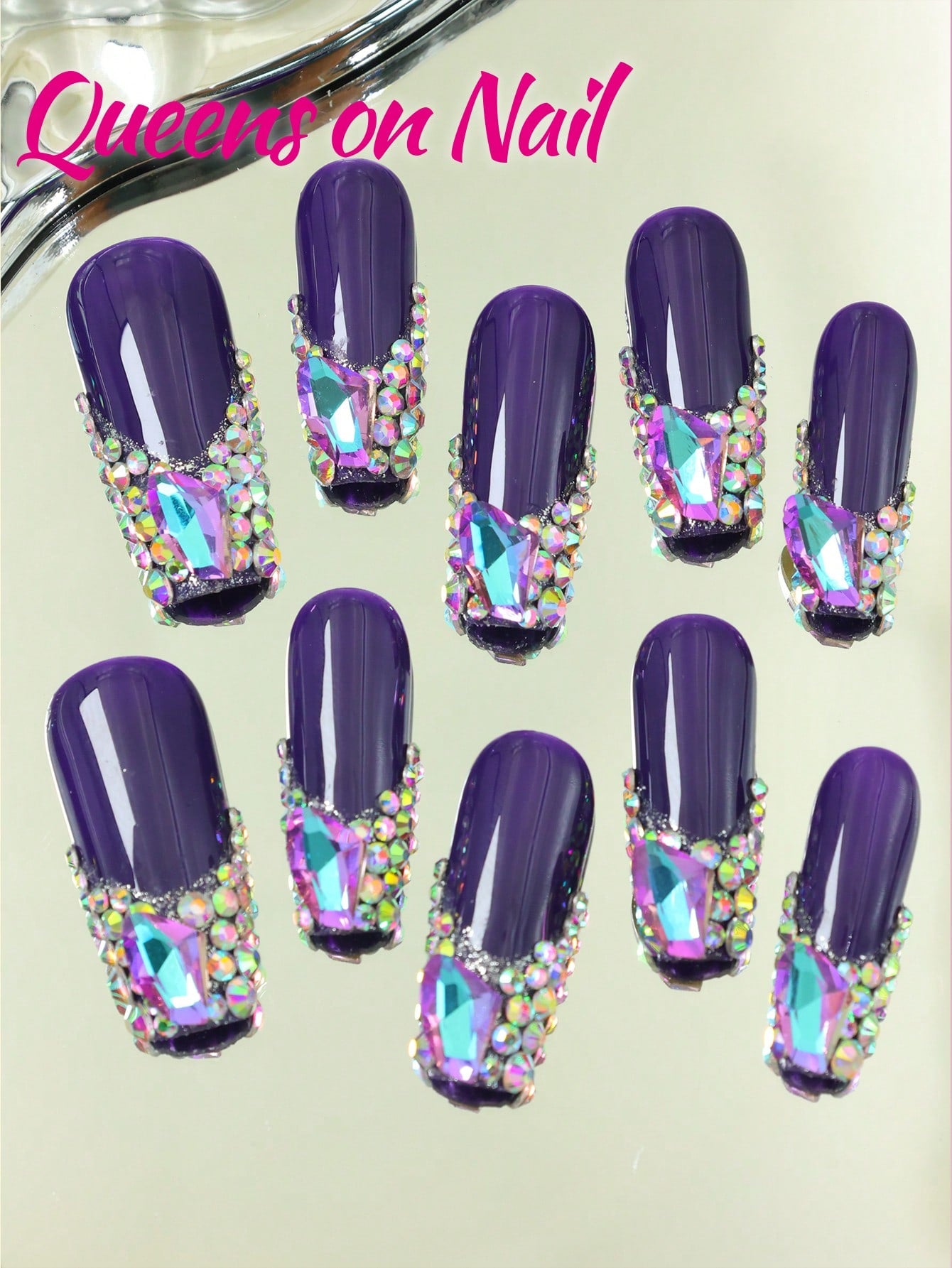 10Pcs Handmade Press on Purple Fake Nails