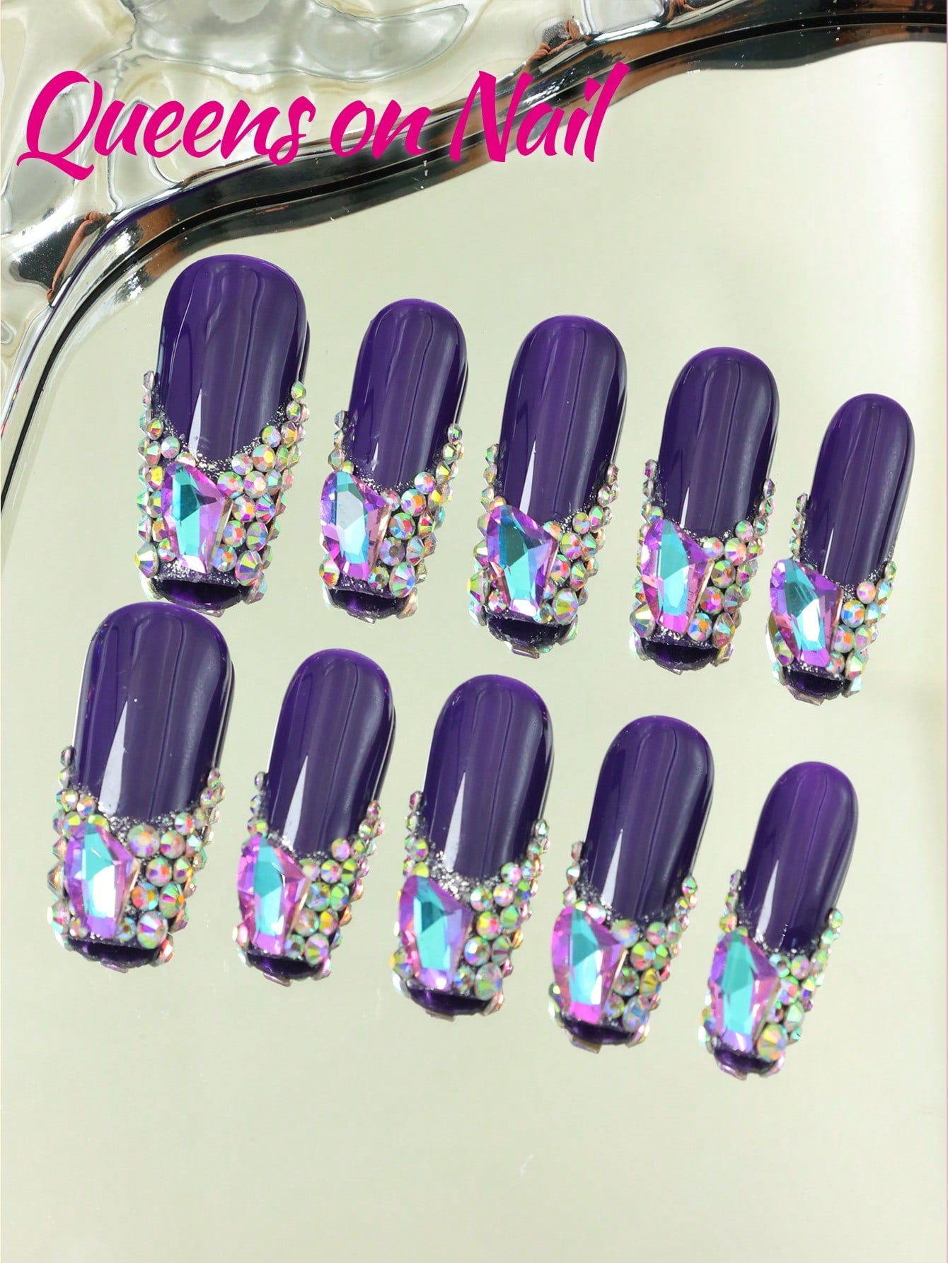 10Pcs Handmade Press on Purple Fake Nails