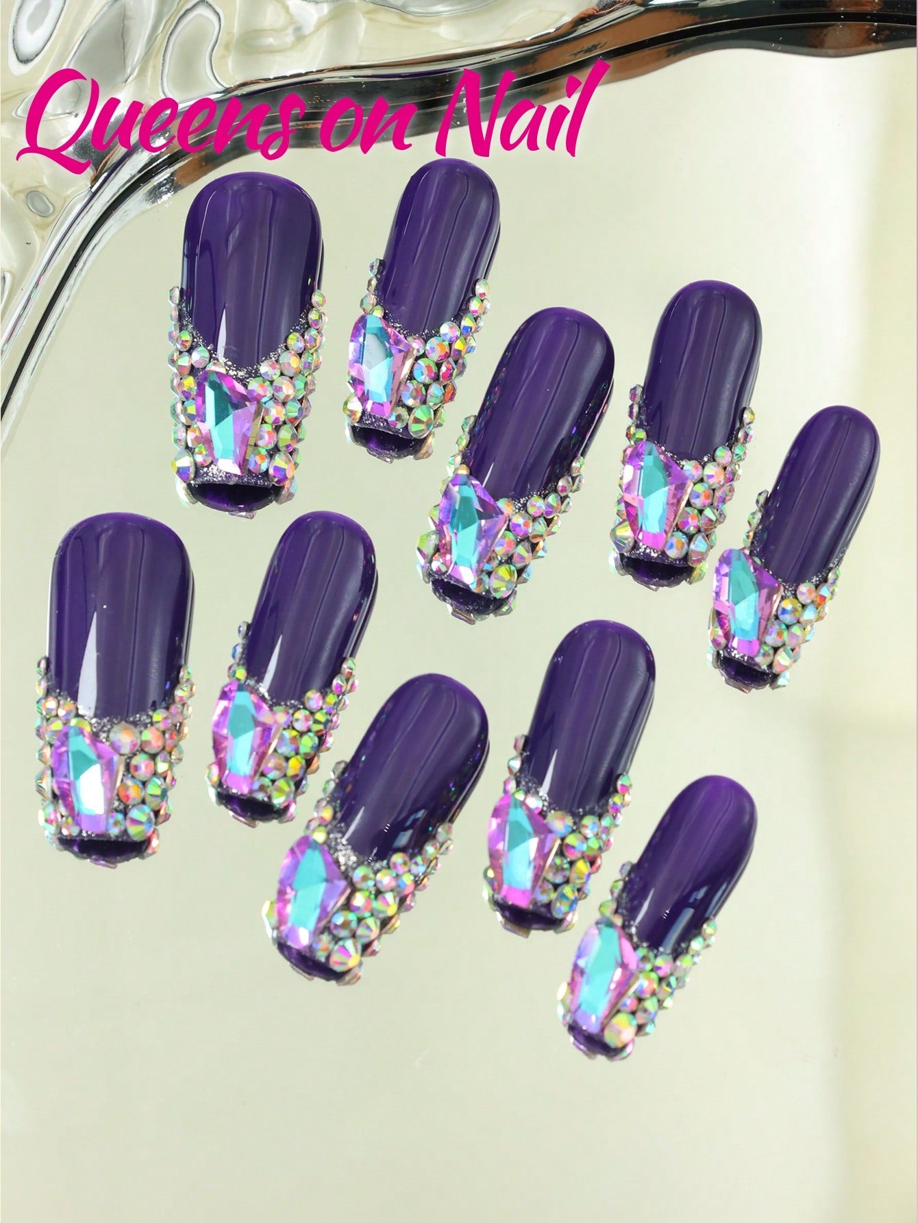 10Pcs Handmade Press on Purple Fake Nails