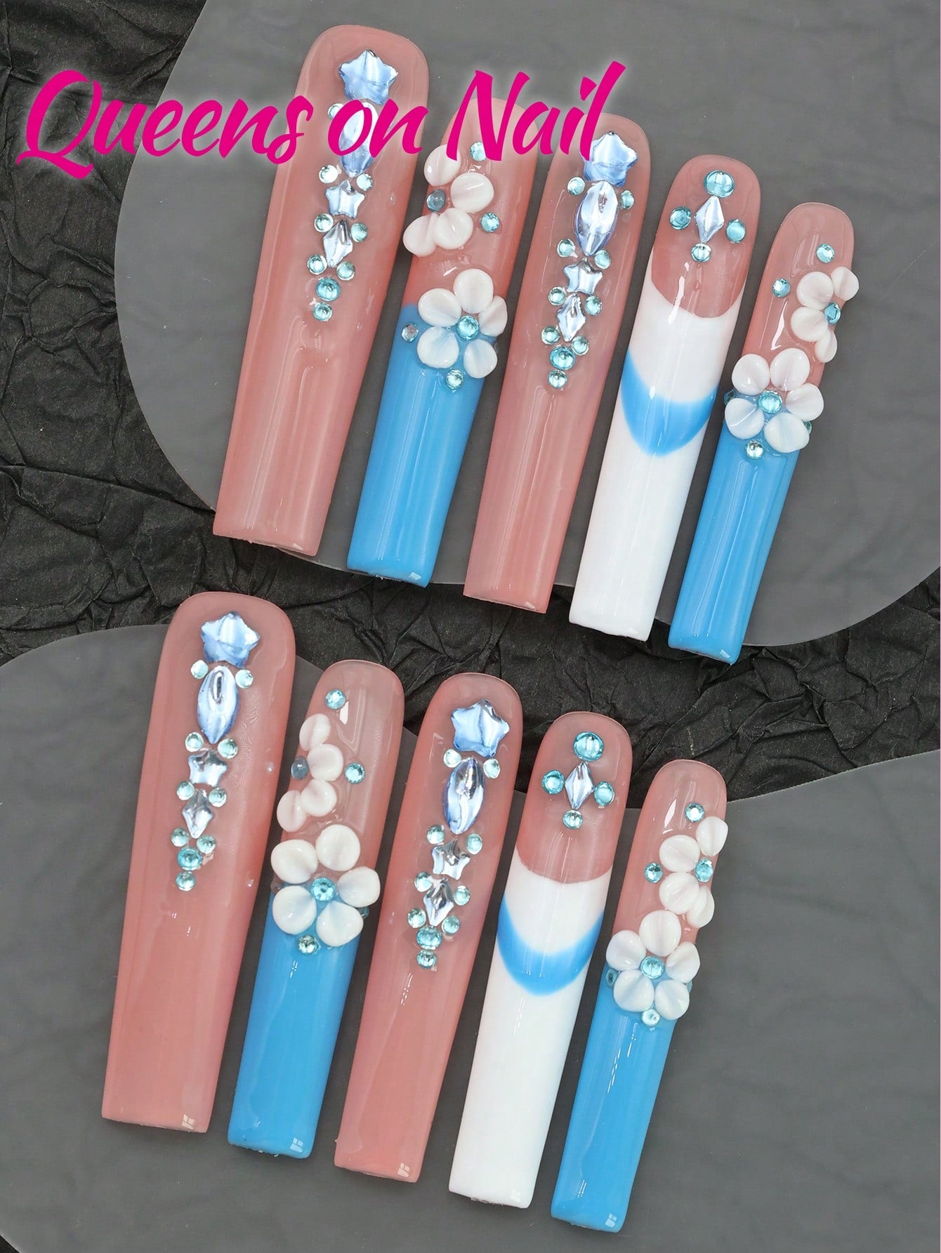 10Pcs Handmade Pressn on 3D flower Fake Nails