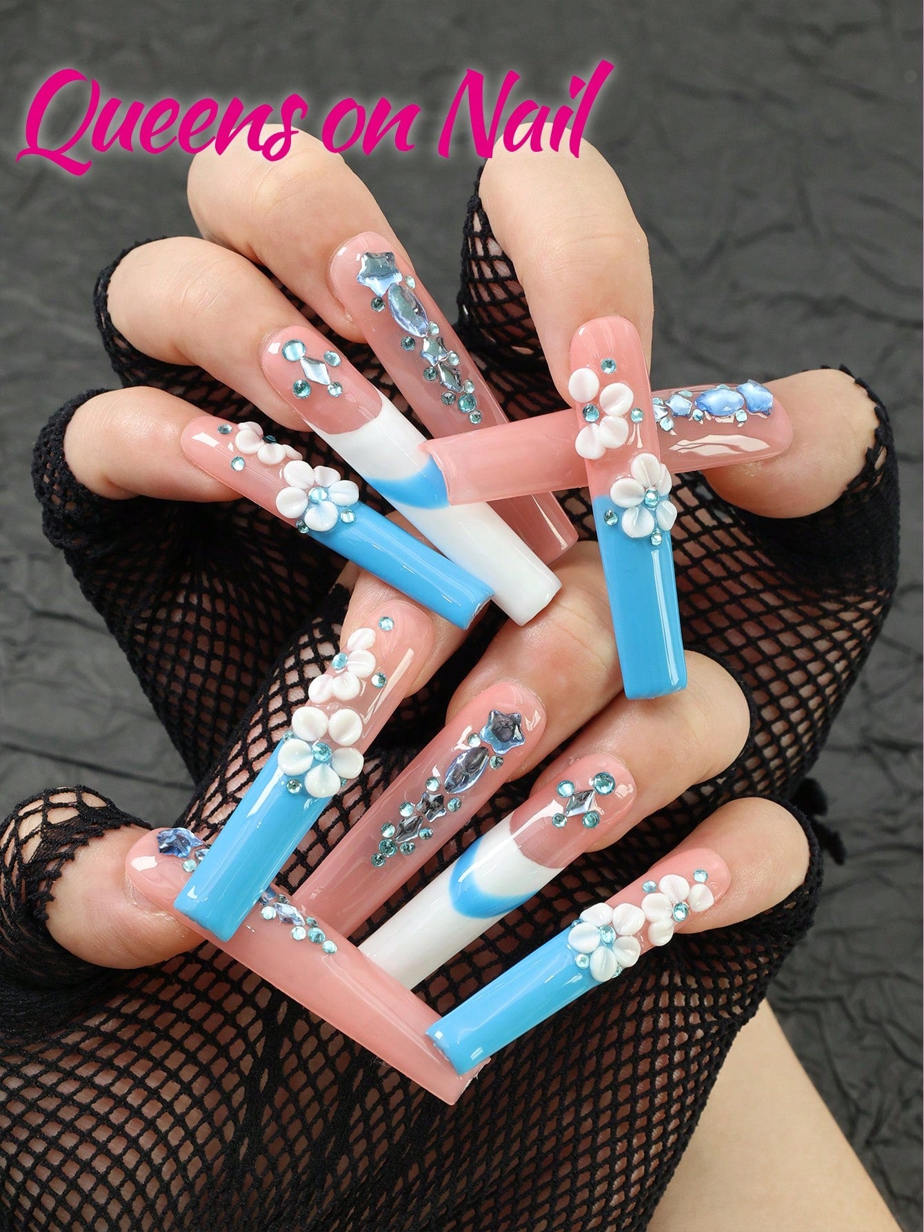 10Pcs Handmade Pressn on 3D flower Fake Nails