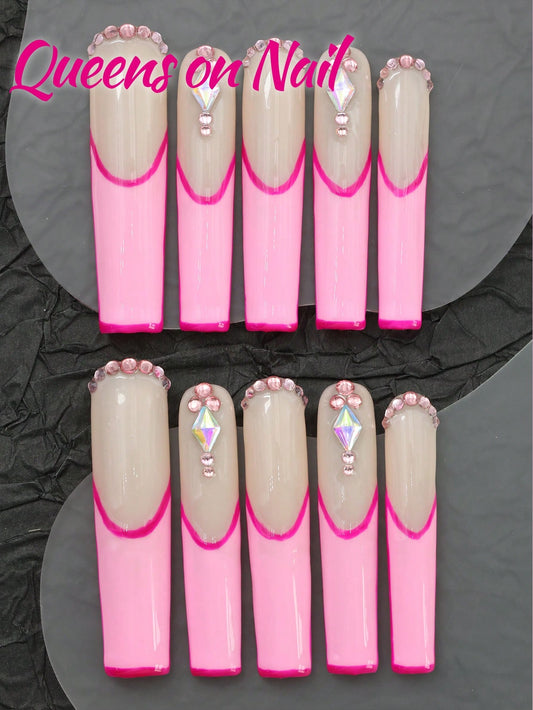 10Pcs Handmade Press on Pink Fake Nails