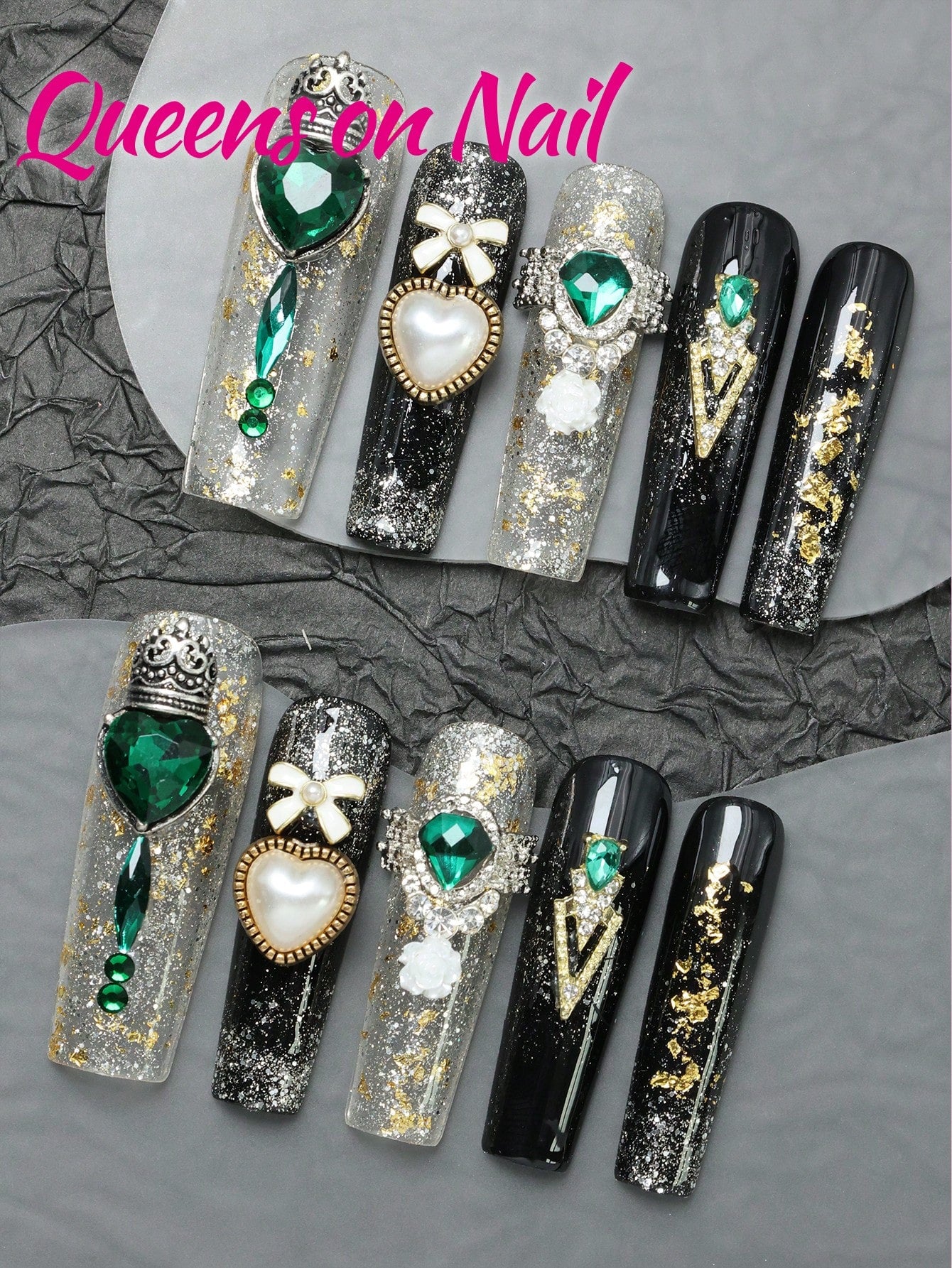 10Pcs Handmade Press on Black Fake Nails