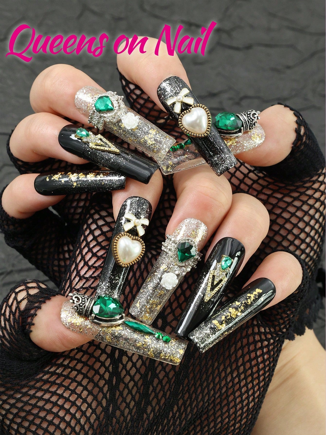 10Pcs Handmade Press on Black Fake Nails