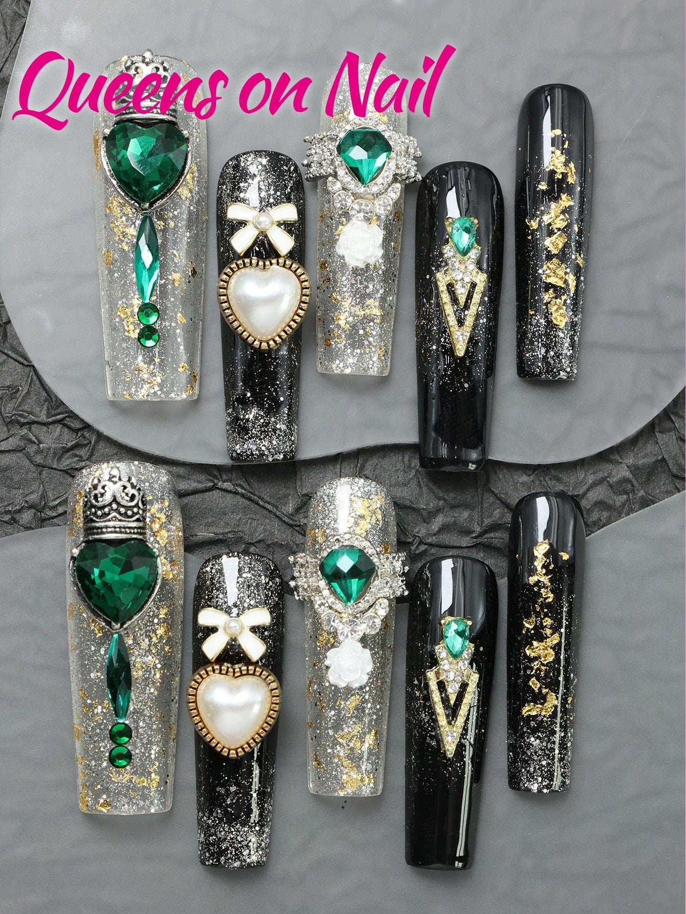 10Pcs Handmade Press on Black Fake Nails