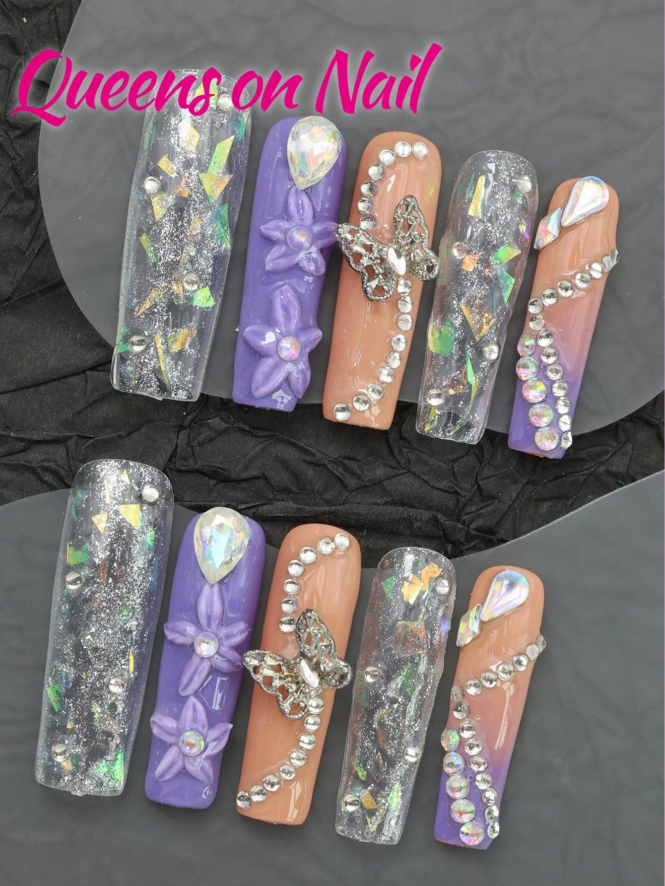 10Pcs Handmade Press on 3D Flower Fake Nails