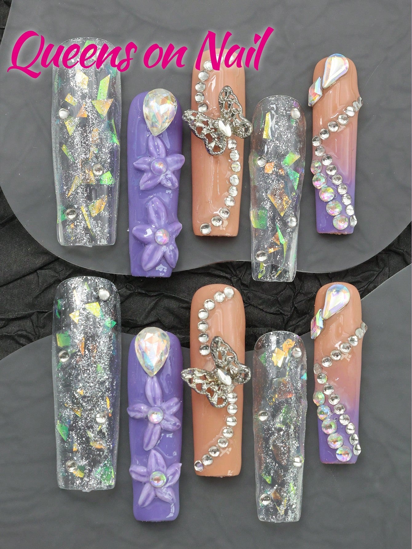 10Pcs Handmade Press on 3D Flower Fake Nails