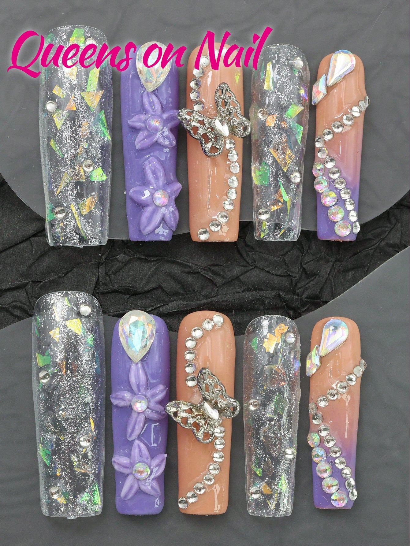 10Pcs Handmade Press on 3D Flower Fake Nails