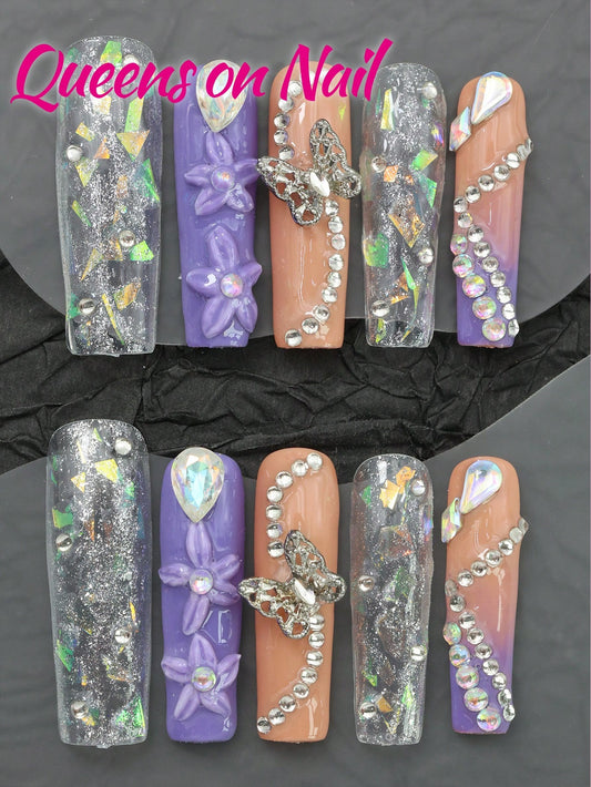 10Pcs Handmade Press on 3D Flower Fake Nails